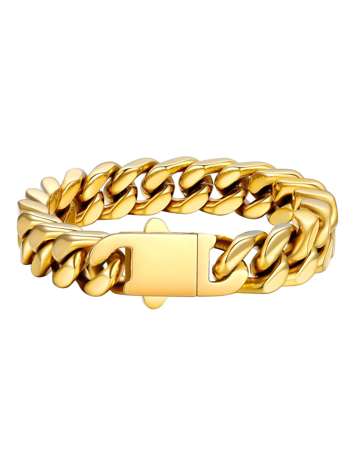 FaithHeart Stainless Steel Cuban Link Bracelet for Men, 5/7/9/12mm Width – Gold-09mm Width, Length 8.3 Inches