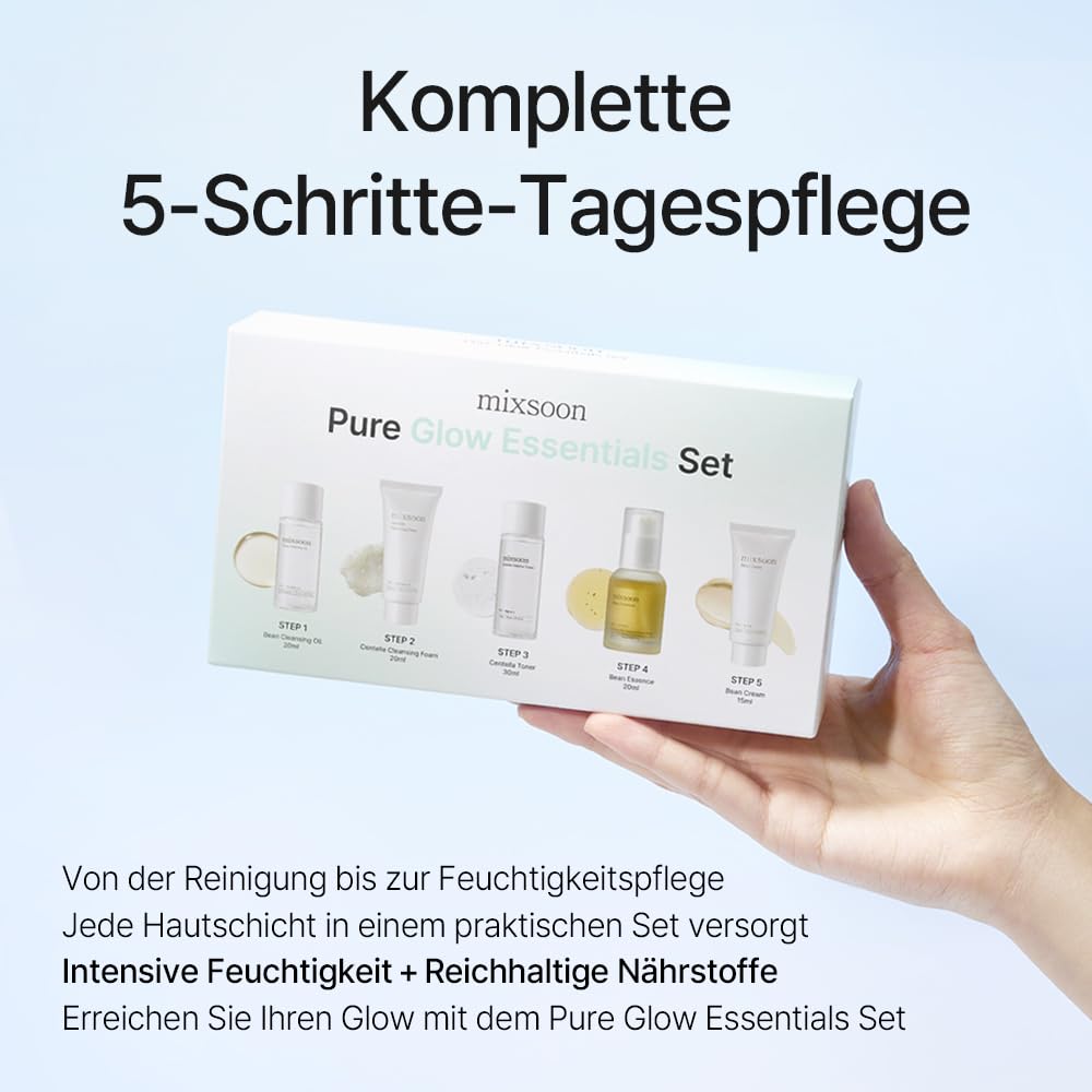 mixsoon Pure Glow Essentials Set - 5-Step Skincare Kit - Travel kit, Travel size kit, Hydrating Skincare Gift Set (15ml*