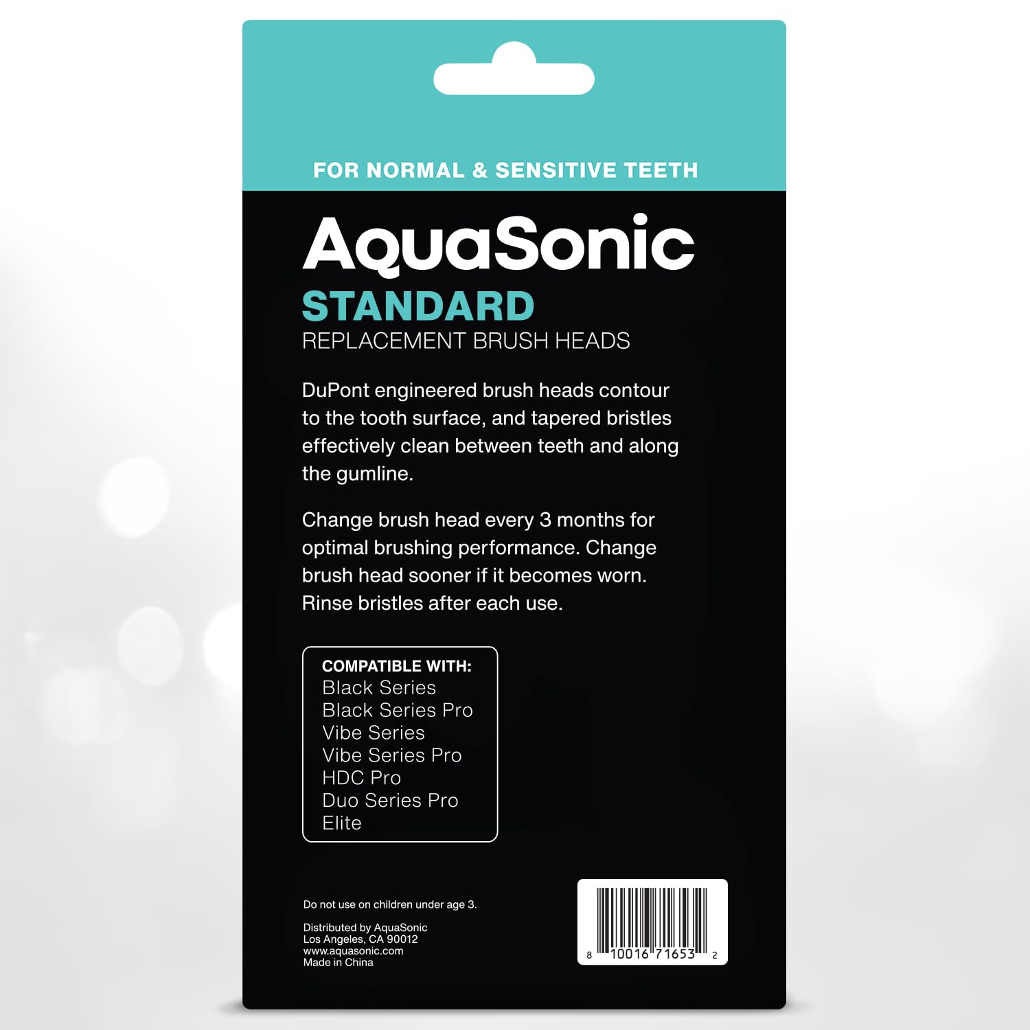 AquaSonic genuine replacement toothbrush heads for normal and sensitive teeth, black 8-pack compatible with AquaSonic toothbrush handles.
