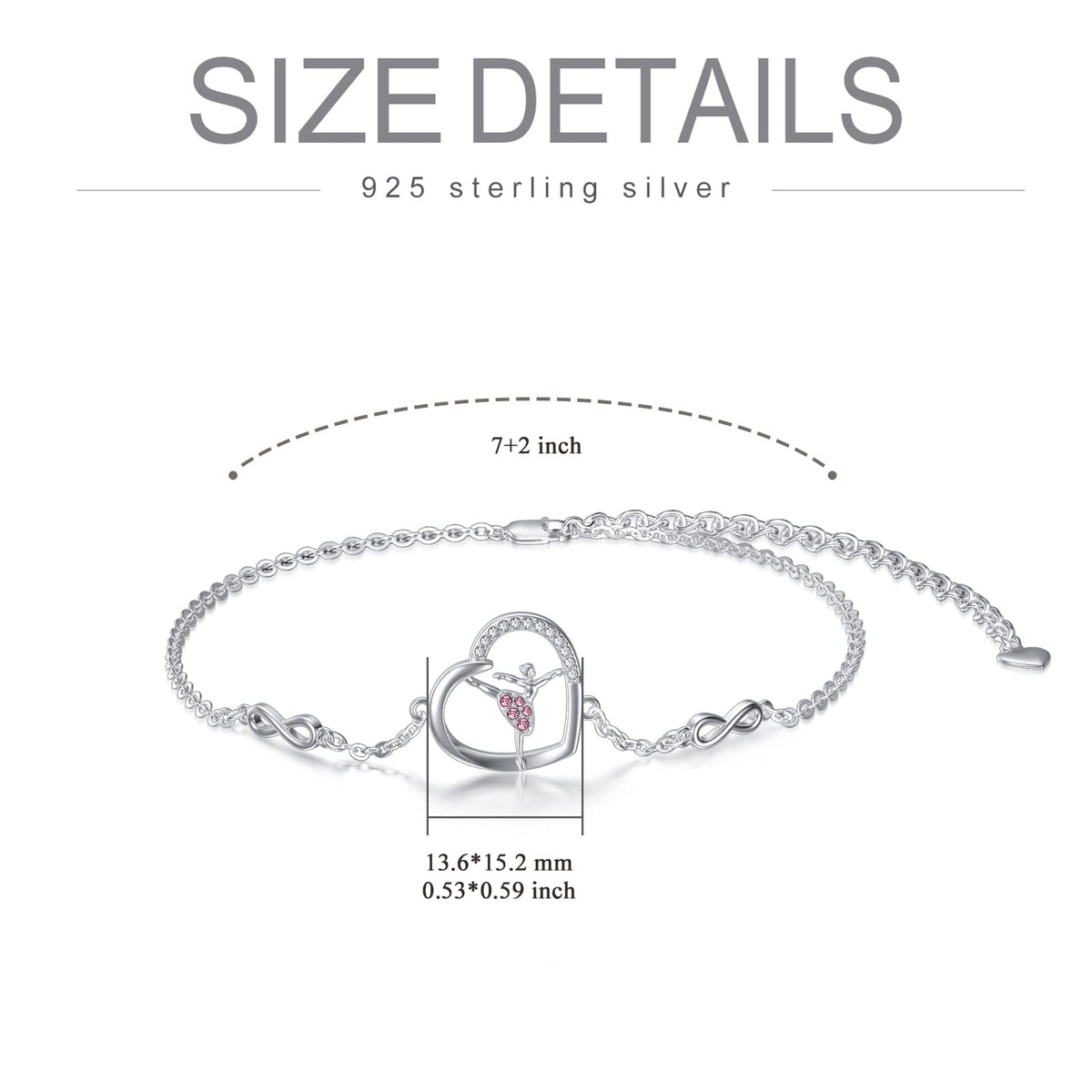 AOBOCO Ballerina Bracelet 925 Sterling Silver Ballet Dancer Jewelry with Crystals from Austria, Christmas Ballet Themed 