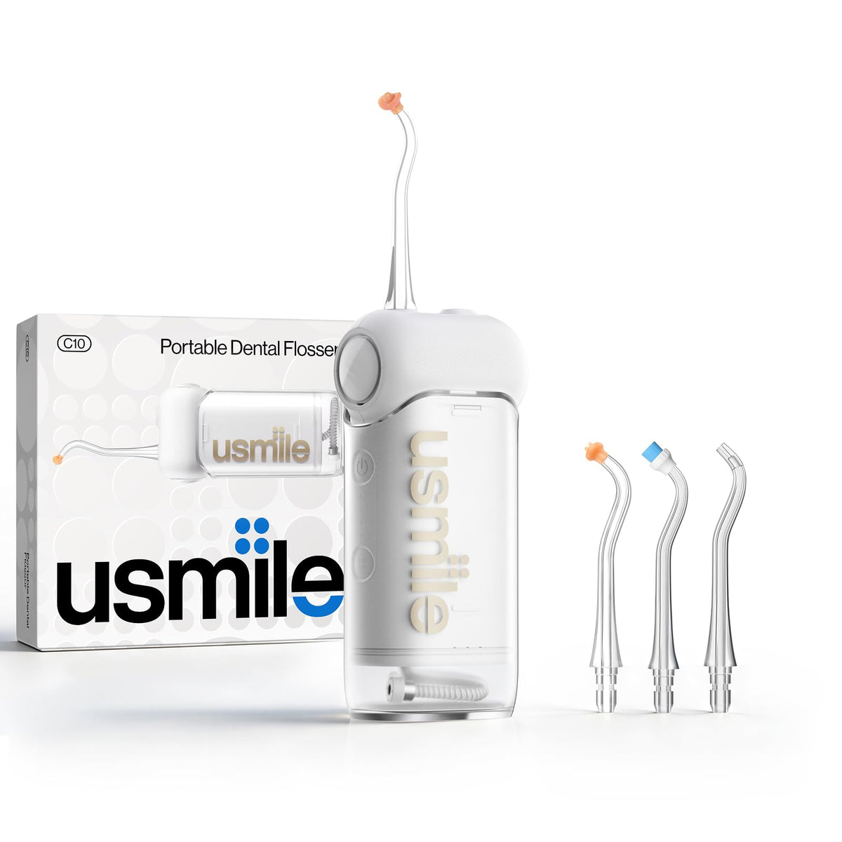 usmile C10 Portable Water Flosser for Travel, 95-Day Battery, IPX7, White – product photo (Power Dental Flossers)