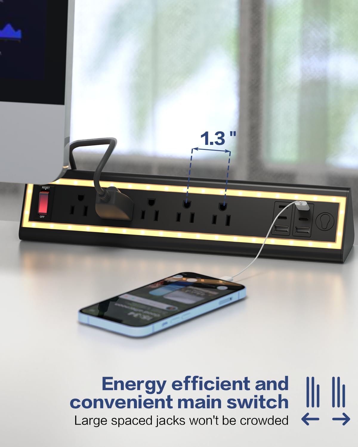NYYTGE Desk Clamp Power Strip with Nightlight, 40W Fast Charging, 6FT Extension Cord, 4x20W USB-C & 2 USB Ports, 5 AC Ou