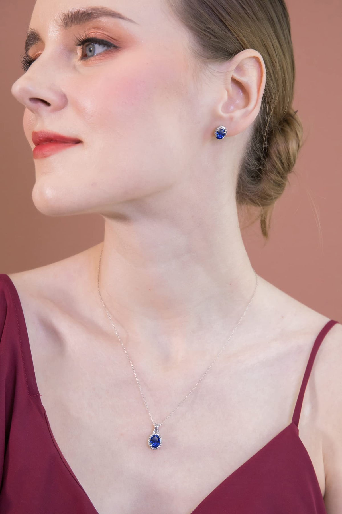 B. BRILLIANT Sterling Silver Genuine, Created or Simulated Gemstone Oval Halo X Necklace & Earrings Jewelry Set for Wome