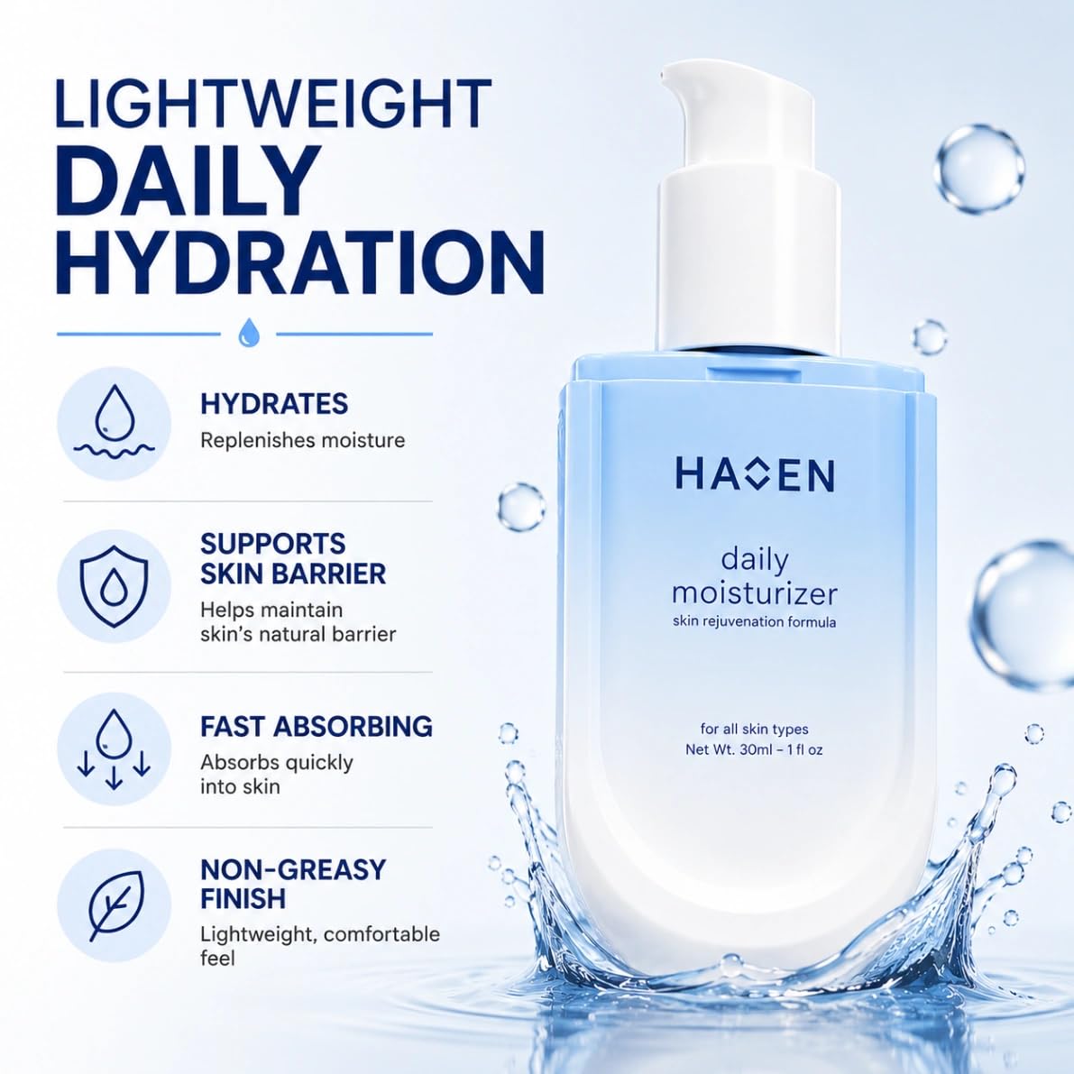 HAVEN SKIN Daily Face Moisturizer for sensitive, oily, and dry skin, showing the lightweight cream in a white jar.