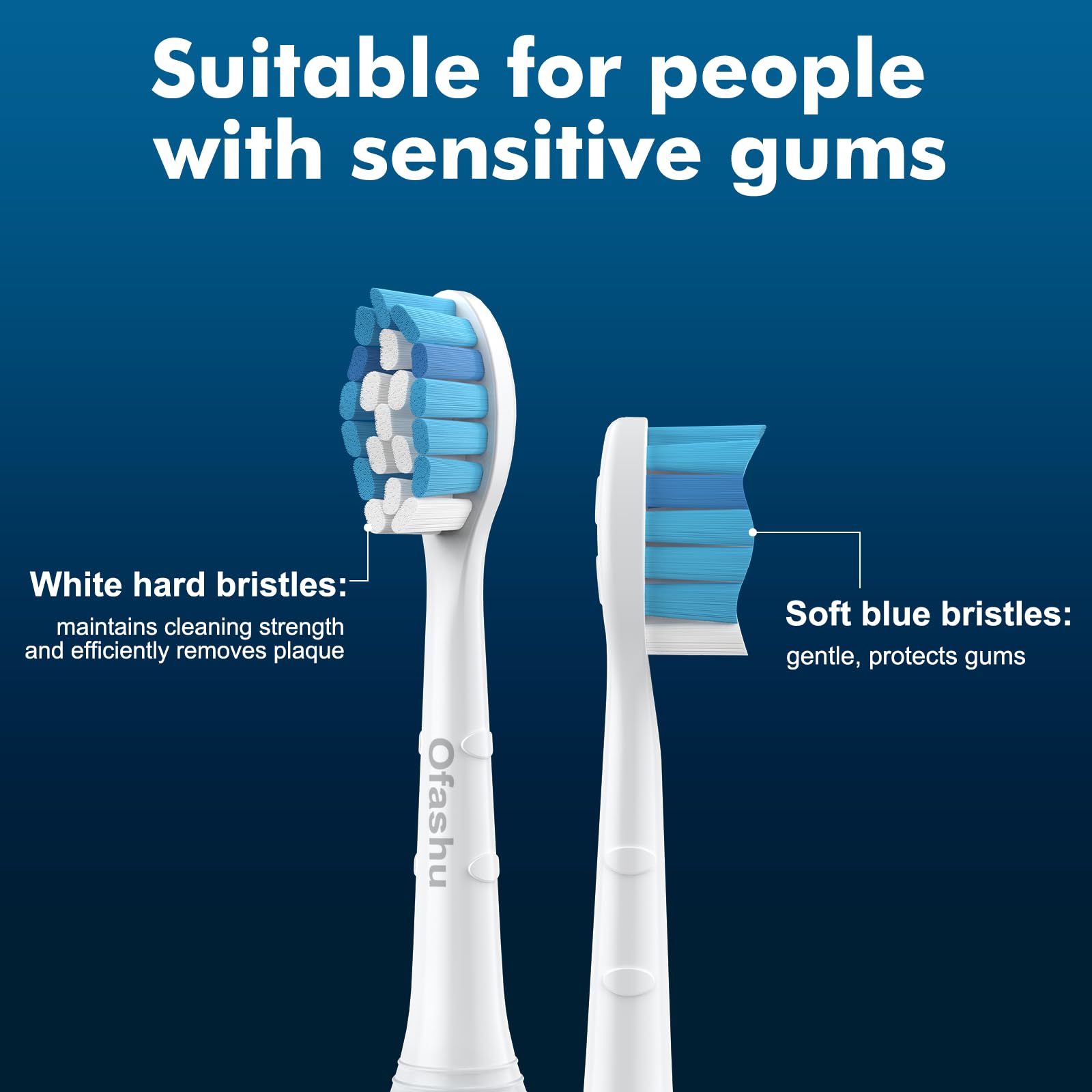 Set of four Ofashu replacement toothbrush heads for Philips Sonicare electric toothbrushes, showing clean, white bristles and easy attachment.