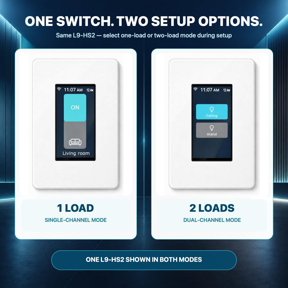 LANBON L9 1- or 2-Load LCD Smart Light Switch, Radar-Activated Screen & Auto Light, Custom Names/Icons, Smart Living App