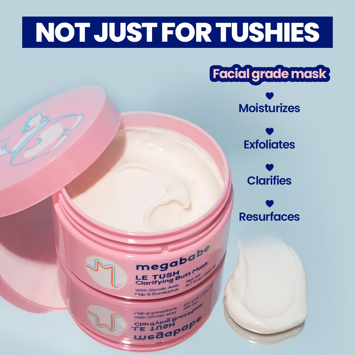 Megababe Le Tush Butt & Body Acne Mask, Facial Grade 6.7 fl oz – packaging and label