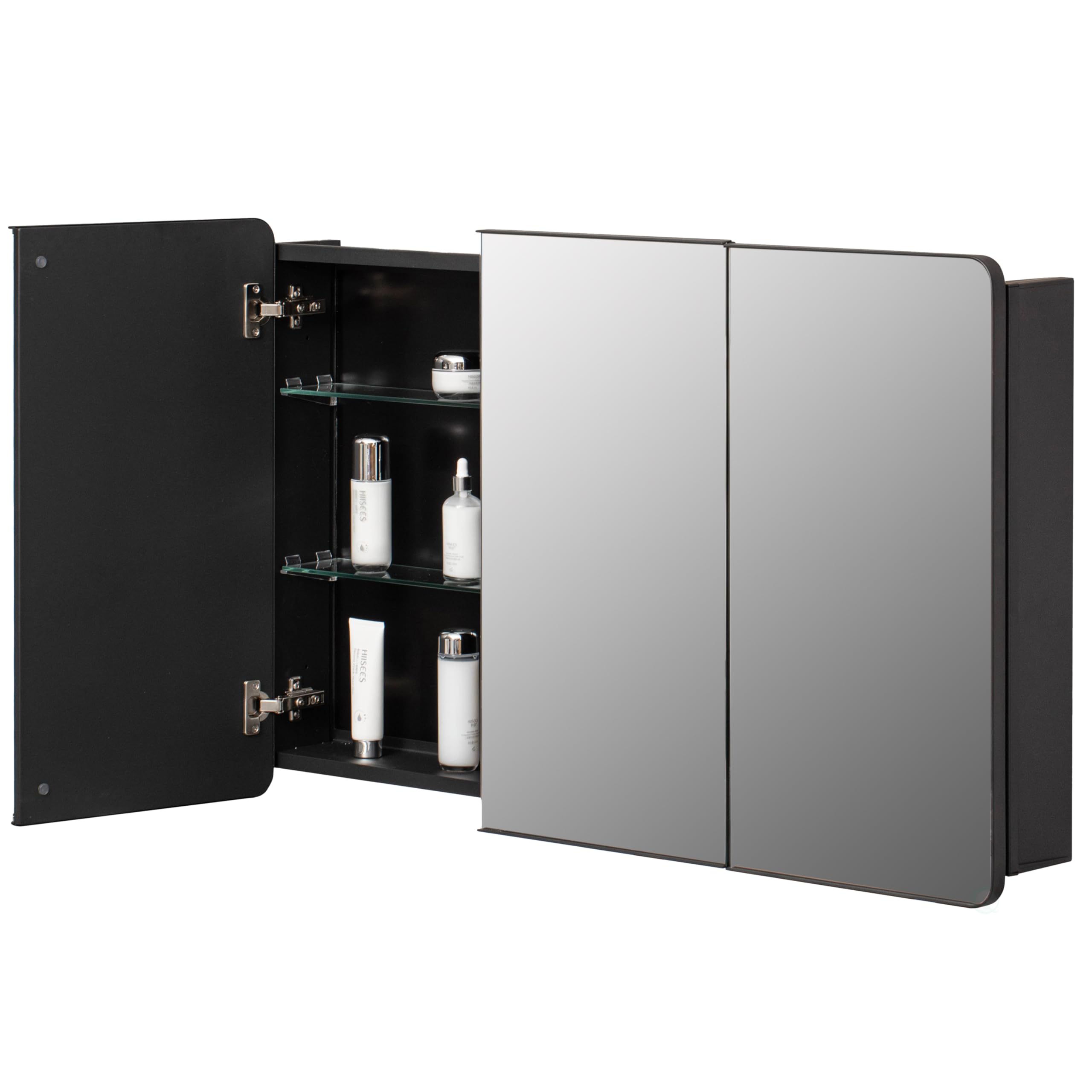 Basicwise 3-Door Aluminum Bathroom Medicine Cabinet, Round - Product Imagery