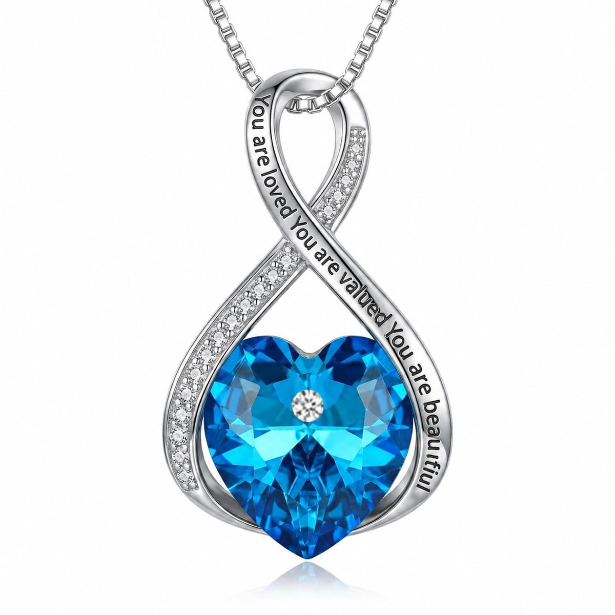 HVQP Inspirational Jewelry for Women I Love You Forever Infinity Heart Crystal Pendant Necklace Anniversary Christmas Va