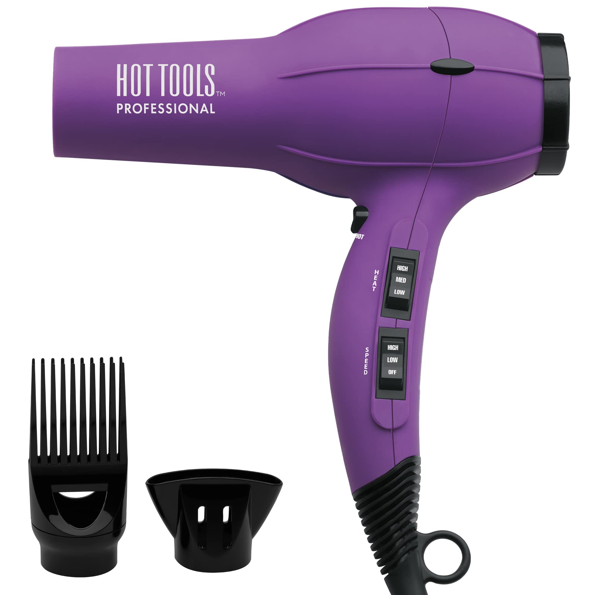 Hot Tools Pro Artist 1875W Ionic Hair Dryer in purple, featuring a sleek design and professional-grade styling for smooth, shiny hair.
