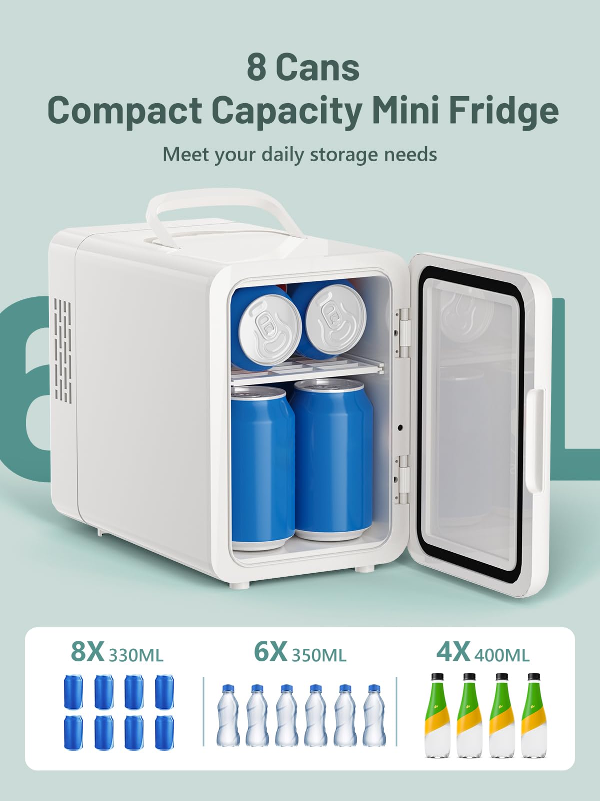 KEENSTAR Mini Fridge, 6 Liter/8 Can Small Fridge, 110V AC/ 12V DC Cooler and Warmer for Bedroom, Cosmetics, Office, Dorm