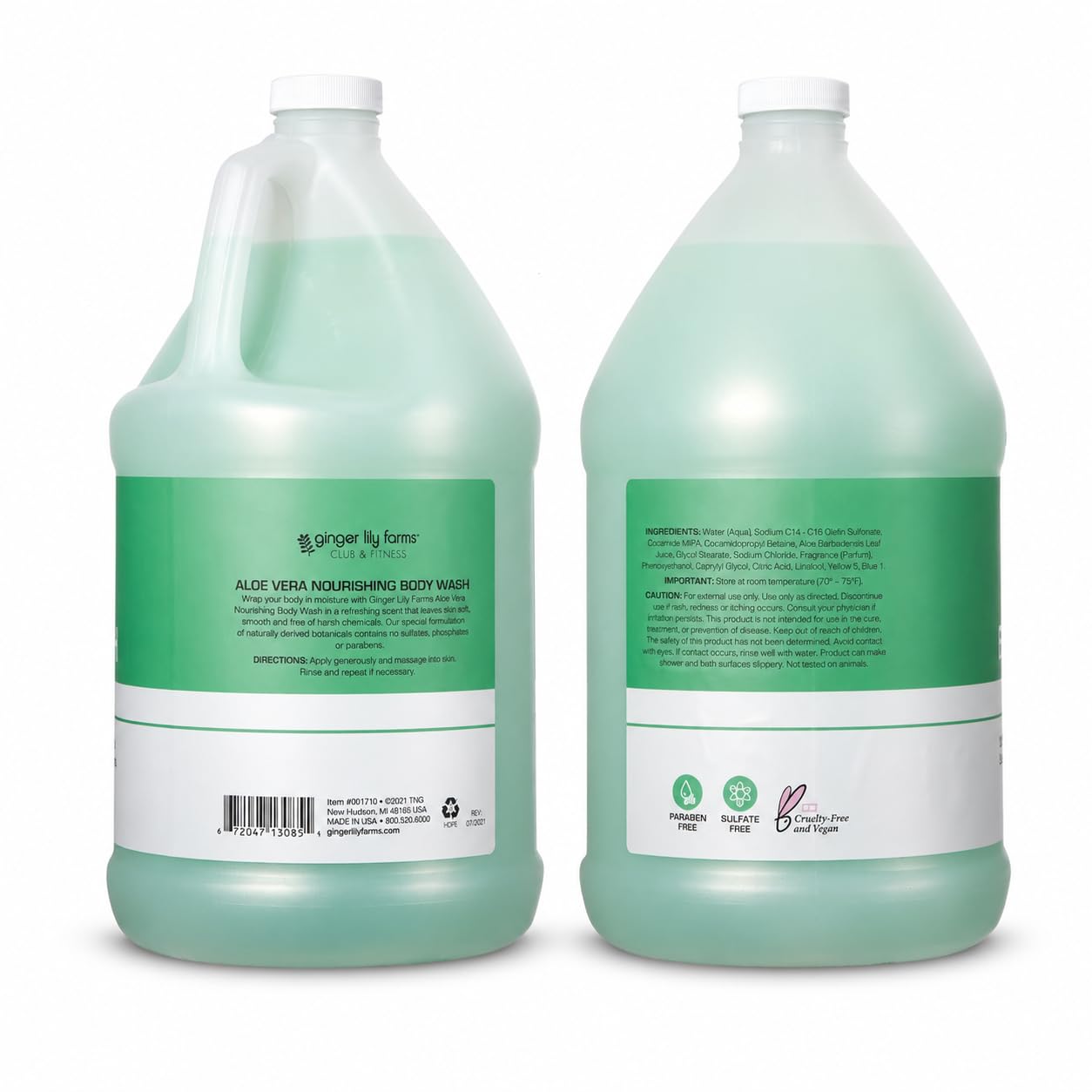 Ginger Lily Farms Aloe Vera body wash 4-pack bottles, clear liquid soap with aloe vera for gentle skin cleansing