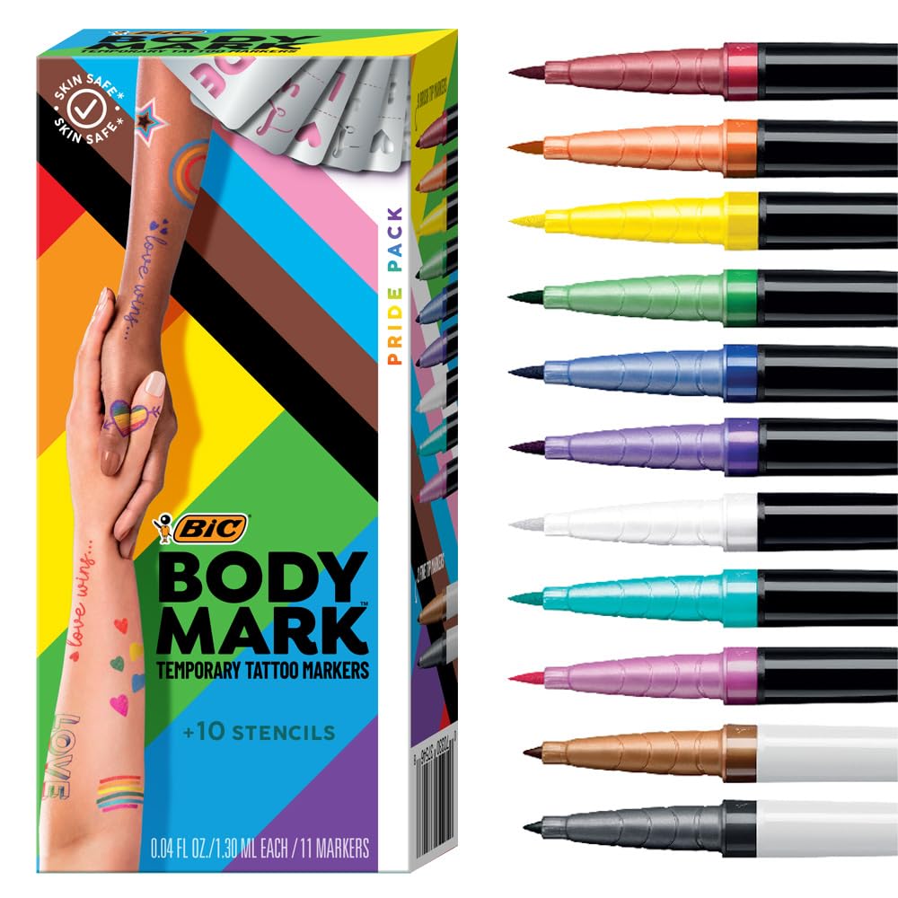 BODYMARK BIC Temporary Tattoo Markers, Pride Pack, 11-Count Assorted Colors