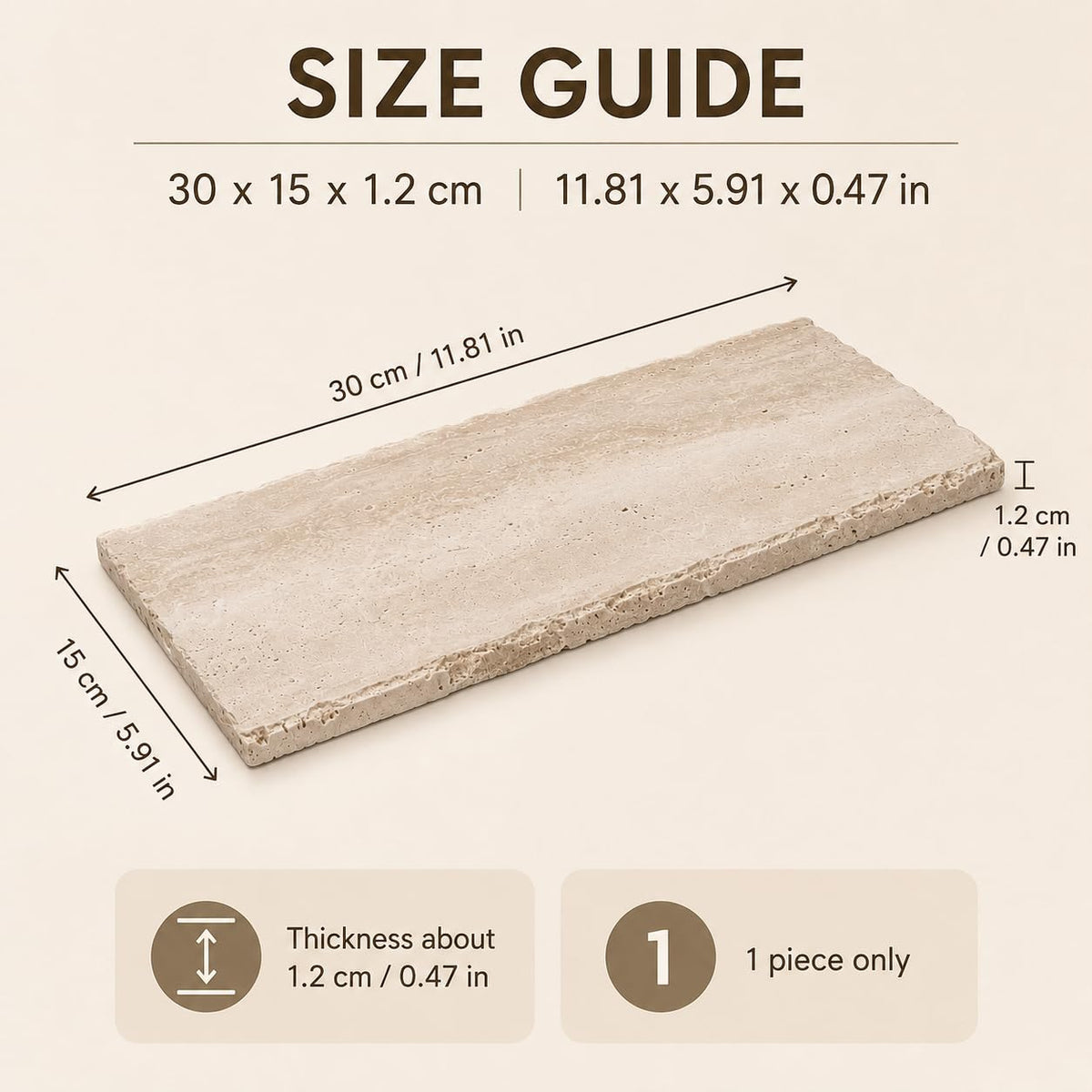 SIRIZEN-DIVING Natural Edge Travertine Jewelry Tray, Single 30 x 15 cm Slab – close-up detail in Beige