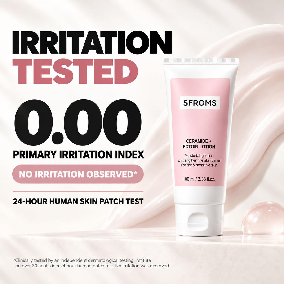 SFROMS Ceramide, Ectoin & Hyaluronic Acid Lotion for Dry & Sensitive Skin, Barrier Repair Moisturizer, Fragrance-Free, D