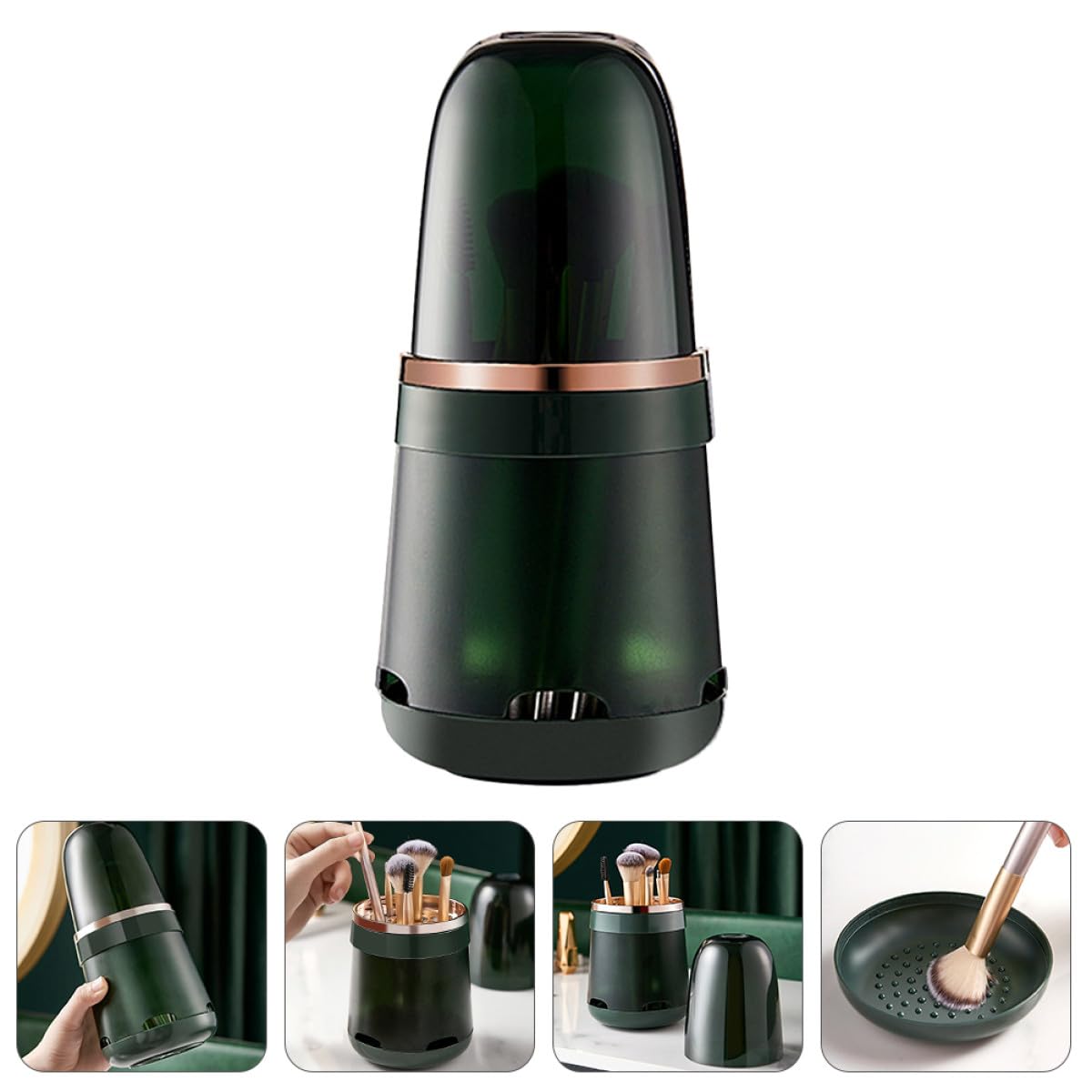 GOOHOCHY makeup brush holder caddy with ventilated dustproof design, portable round cosmetic brush storage for vanity and travel.