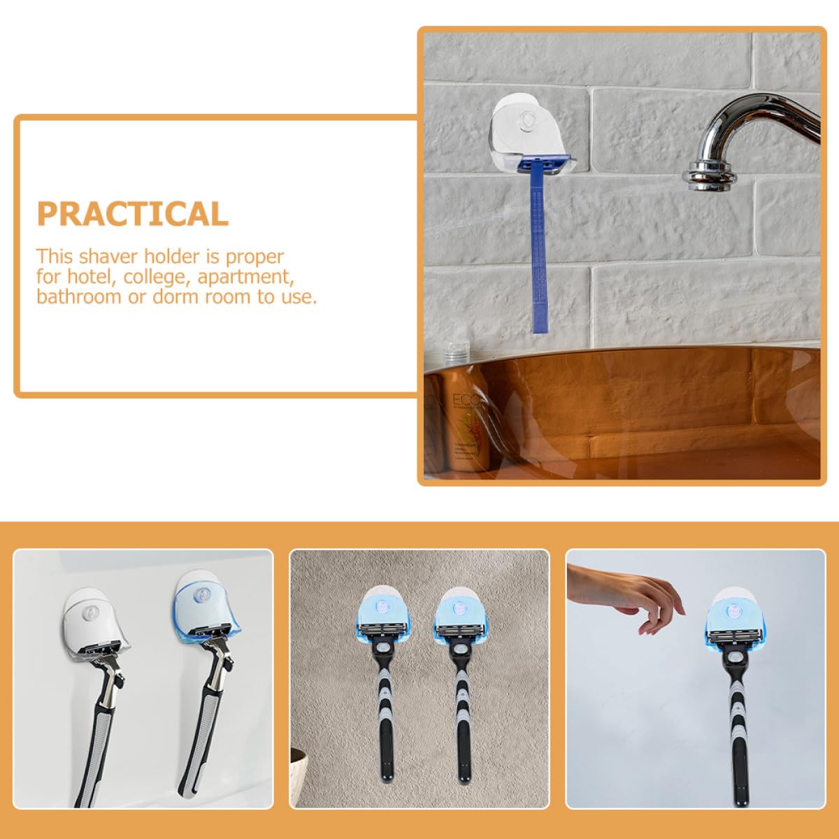 VILLCASE 10pcs Bathroom Razor Holders with Wall Suction Cups, Plastic Razor Stands and Brush Holders, Blue and Gray, Suitable for Shower and Bathroom Organization