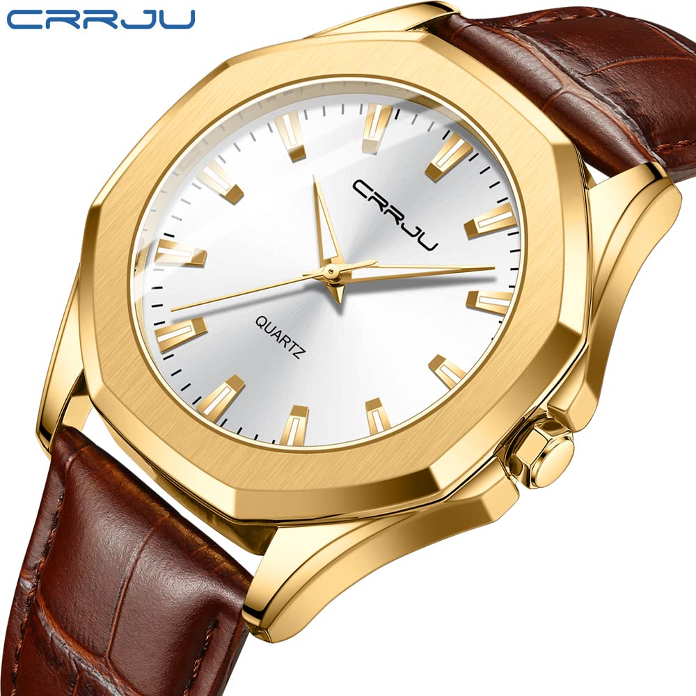CRRJU Men's Fashion Luxury Classical Leather Watches for Men Business Simple Luminous Analog Quartz Wristwatches – produ