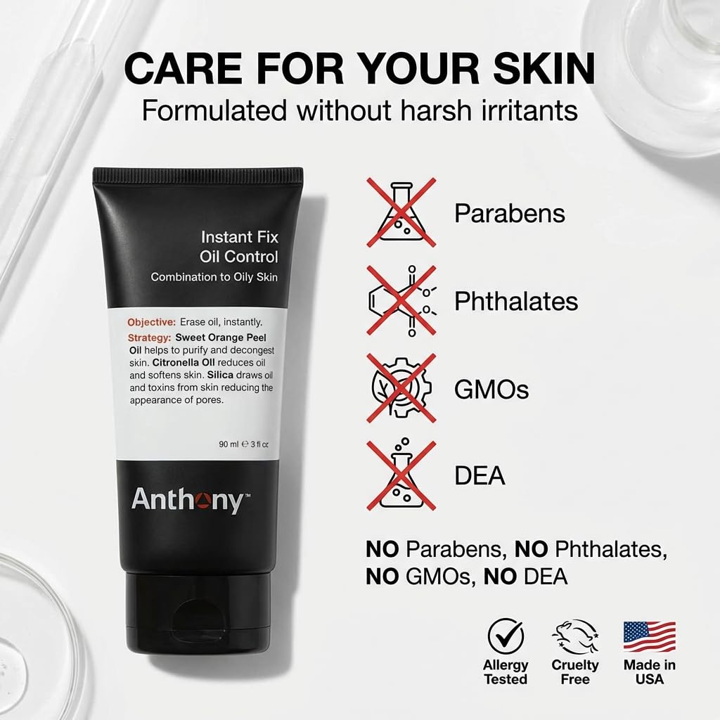 Anthony Instant Fix Oil Control for Men – Mattifying Lotion for Oily Skin – Moisturizer and Pore Minimizer Instantly Eli