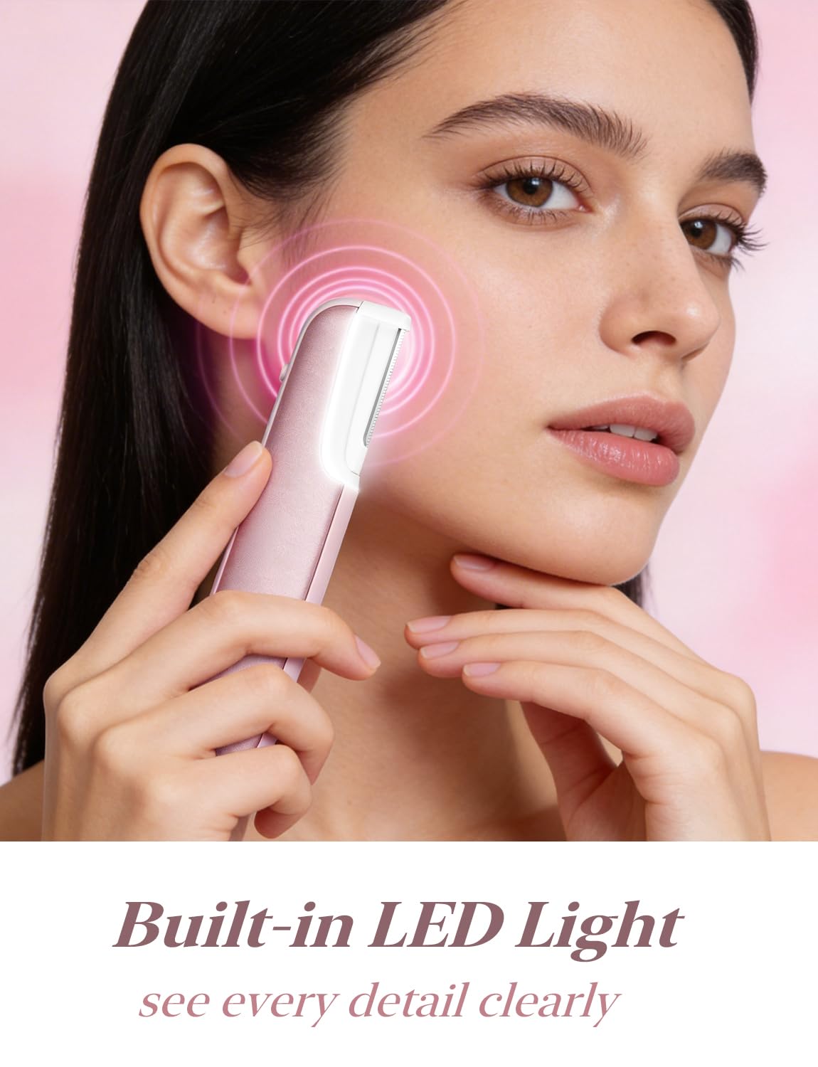 WLU Dermaplane Razor for Women Face, Dermaplaning Tool for Face Pure Pink – back view and specifications