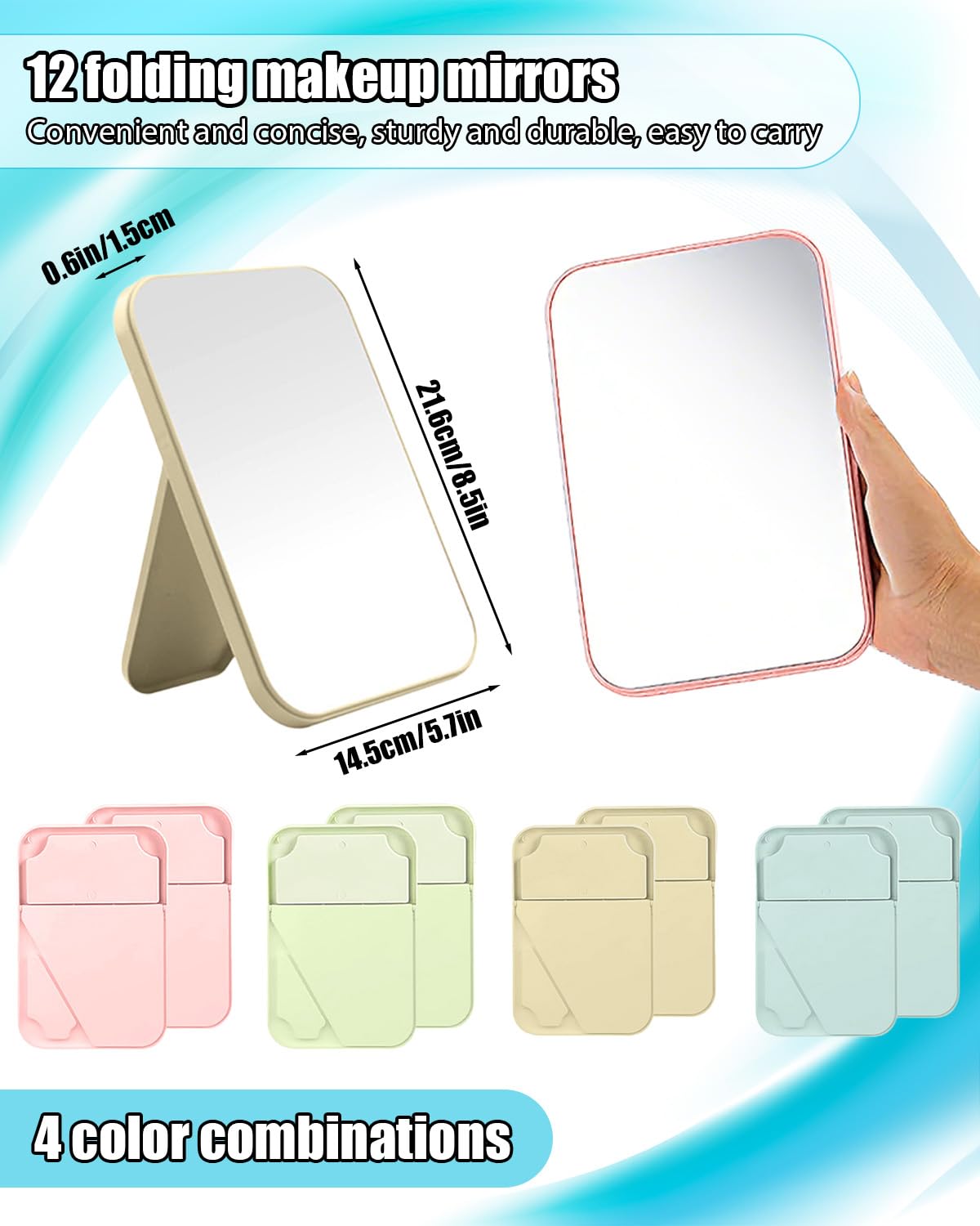 Wuqoioo Foldable Mirror, 20 Pack Desktop Makeup Mirror Simple Folding Makeup Mmirrors with Stand for Spa Party, Girl, Wo