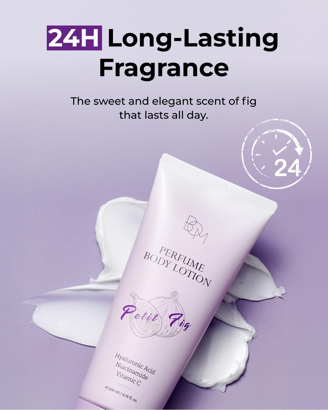 BOM Petit Fig Perfume Body Lotion 6.76 Fl Oz, Fig Scented Body Cream with Hyaluronic Acid, Niacinamide & Vitamin C, Long