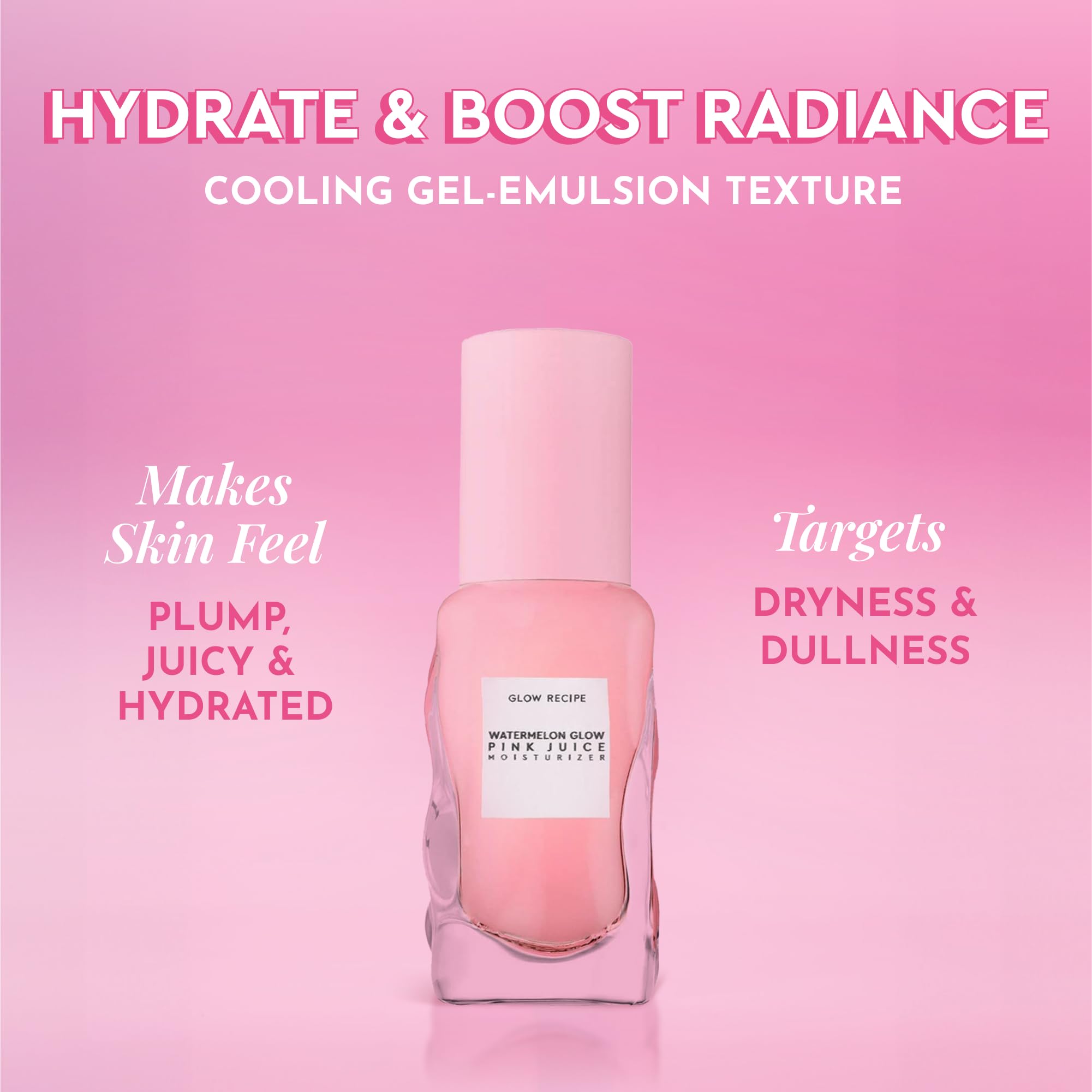 Glow Recipe Pink Juice Water Gel Moisturizer in 25ml jar, featuring pink and clear packaging with a smooth gel texture.