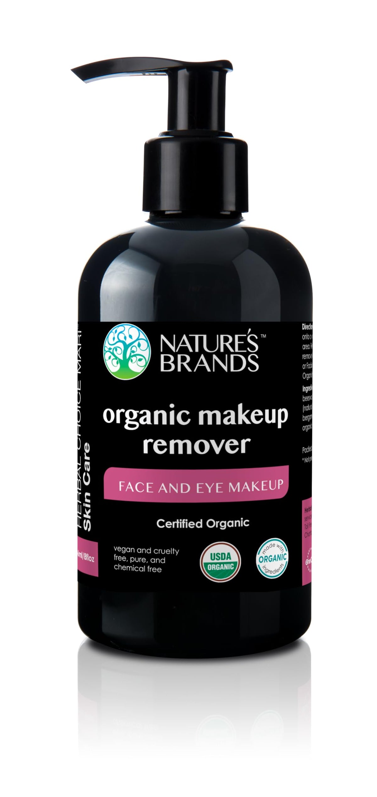Nature's Brands Organic Makeup Remover by Herbal Choice Mari; 8 Fl Oz BPA Free Plastic Bottle – product photo (Makeup Cl