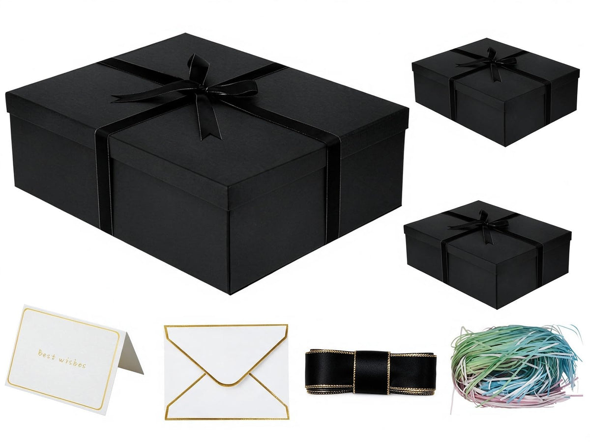 YINUOYOUJIA 3 Pack Large Black Gift Box with Lid 16 5x13x5 - YINUOYOUJIA Official Imagery - 1