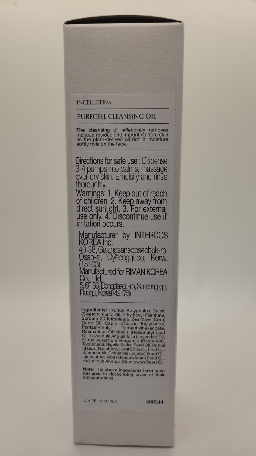 Riman Incellderm Purecell Cleansing Oil | 4.9 fl oz | Makeup Remover – product photo (Face Oil)