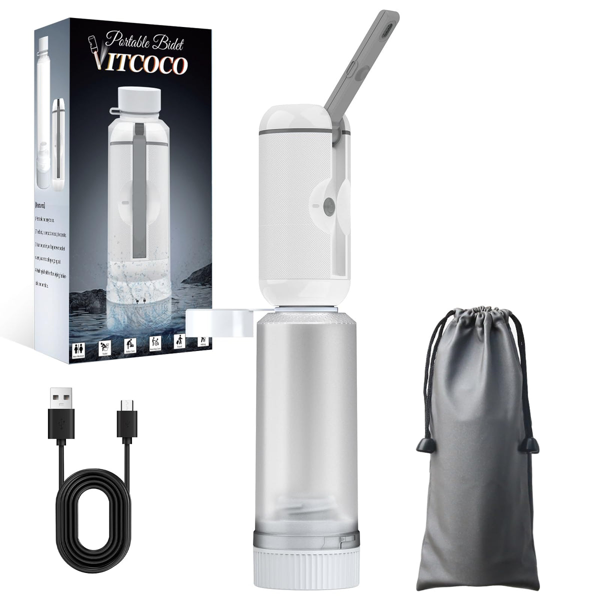 VITCOCO Portable Bidet for Travel, Rechargeable Waterproof Sprayer,White – product photo (Bidets)