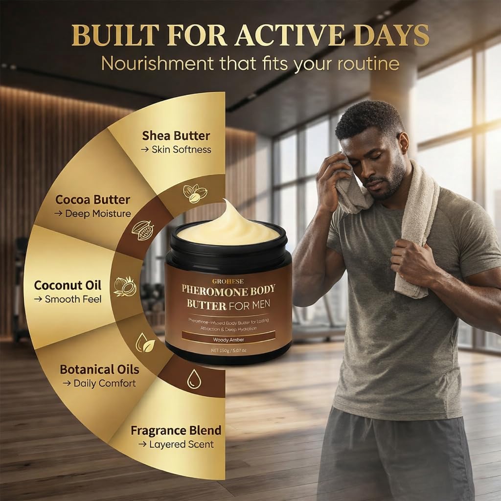 Allaura Beauty Pheromone Body Butter Men, Mens Skin Cream, Cologne-Inspired Fragrance Moisturizer with Shea Butter, Coco