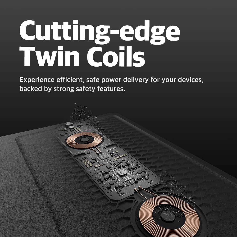 POUT H3 PRO Dual Qi Wireless Charging Mouse Pad – Dual Fast Wireless Chargers for Smartphones and Earbuds – Smooth Surfa