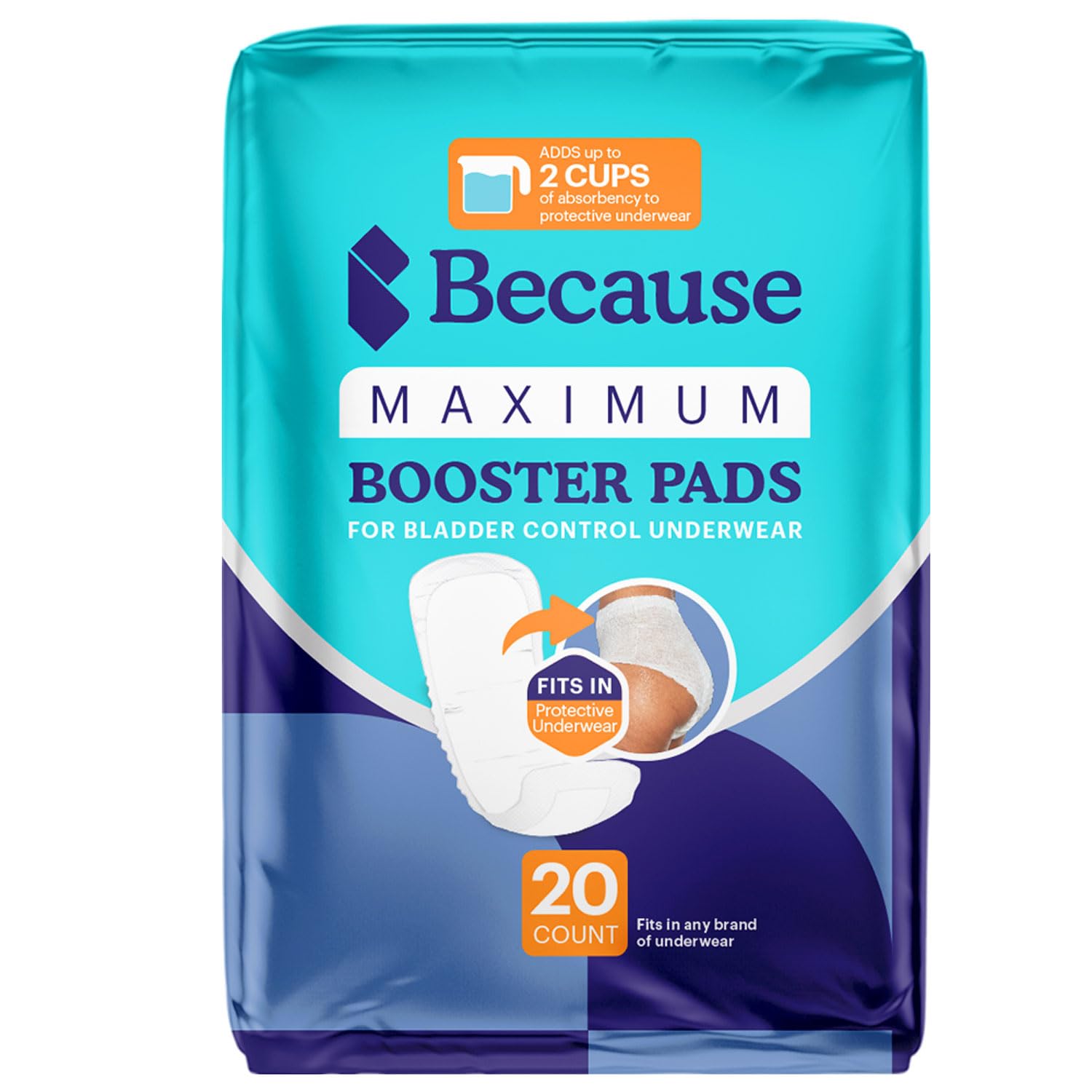 Because Maximum Incontinence Booster Pads, Adult Diaper Doubler - Product Imagery
