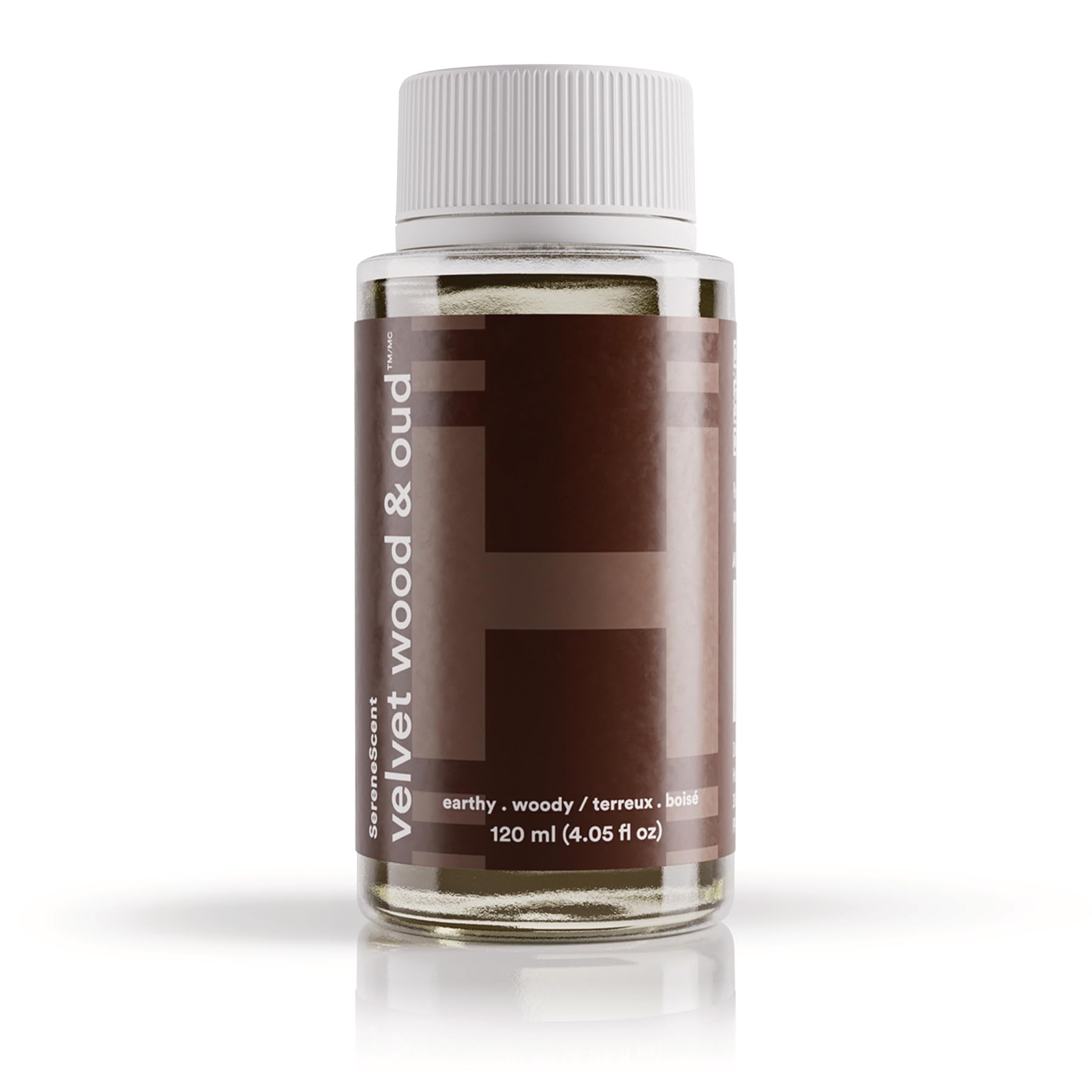 Homedics SereneScent diffuser oil refill in Velvet Wood & Oud scent, 120ml bottle of essential oil for aromatherapy.