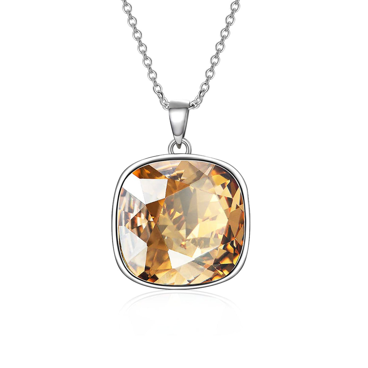 AOBOCO Cushion Cut Square Crystal Necklace Embellished with Crystals from Austria, Hypoallergenic Sterling Silver Pendan