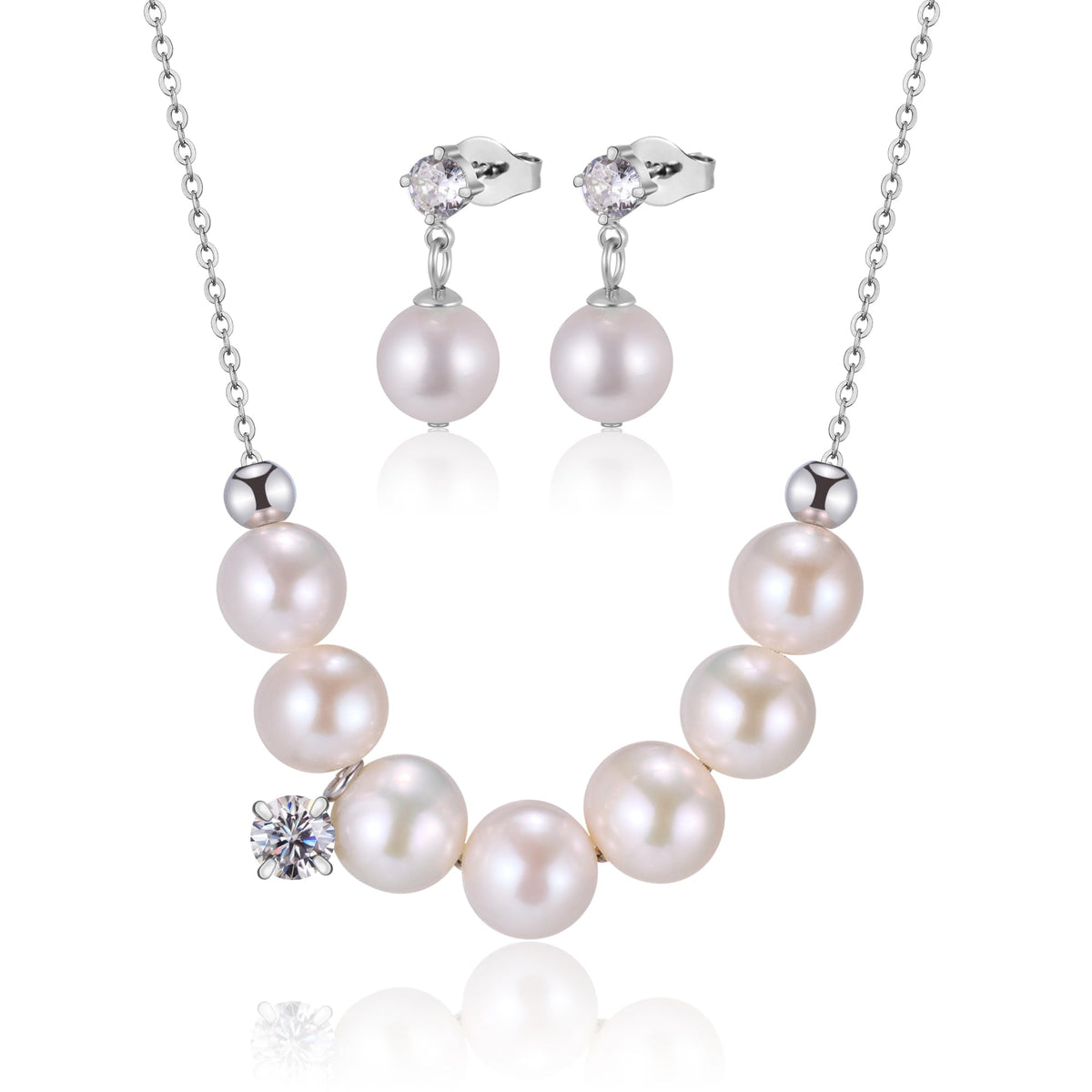 RuixiVelle Gold jewelry sets for women Freshwater Pearl Necklace Earrings Set for Wedding Brides, Bridesmaids, Birthday 
