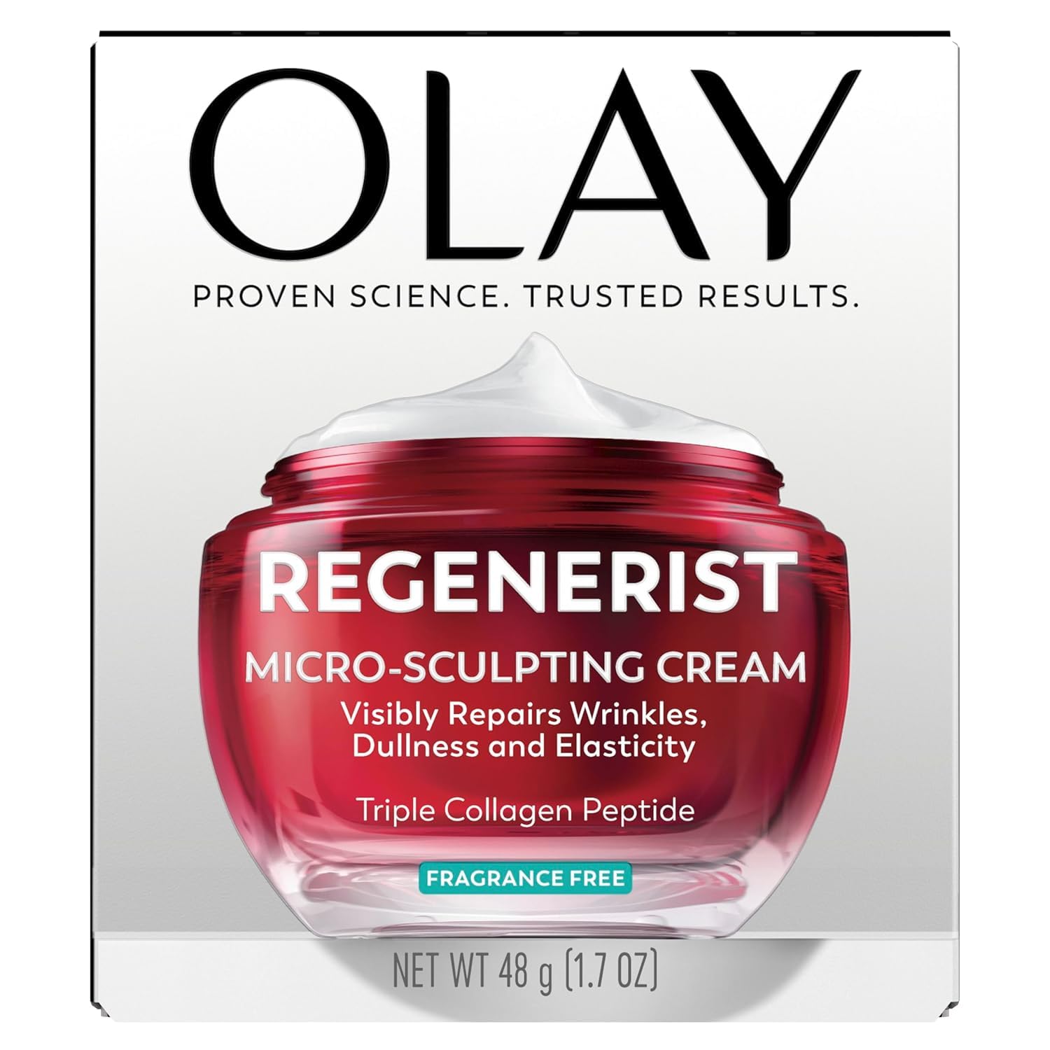 Olay Regenerist Micro-Sculpting Cream face moisturizer for women, fragrance-free with collagen, peptides, and hyaluronic acid.