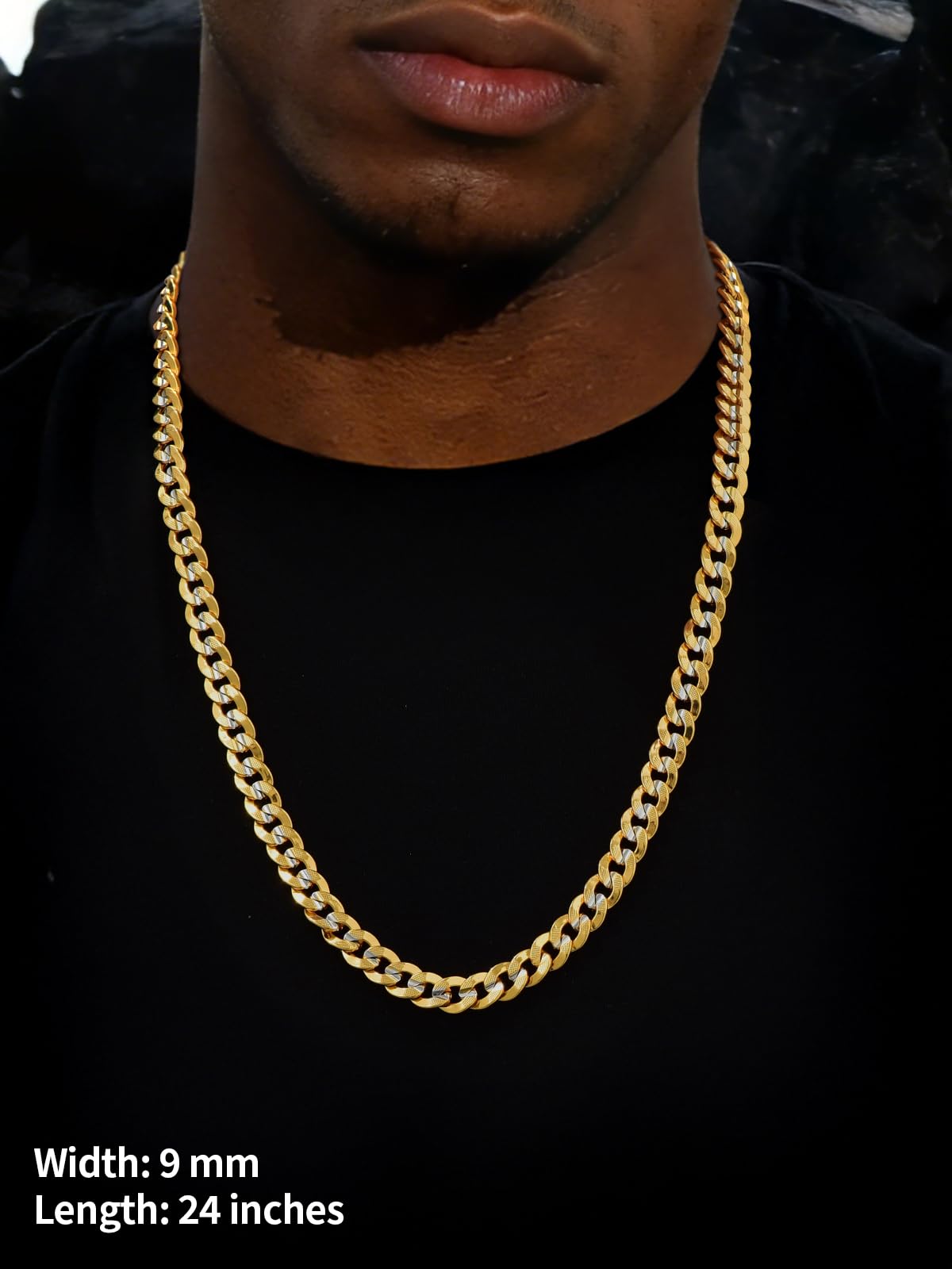 U7 Cuban Link Chain Necklace for Men, Stainless Steel Curb Chain Waterproof – close-up detail