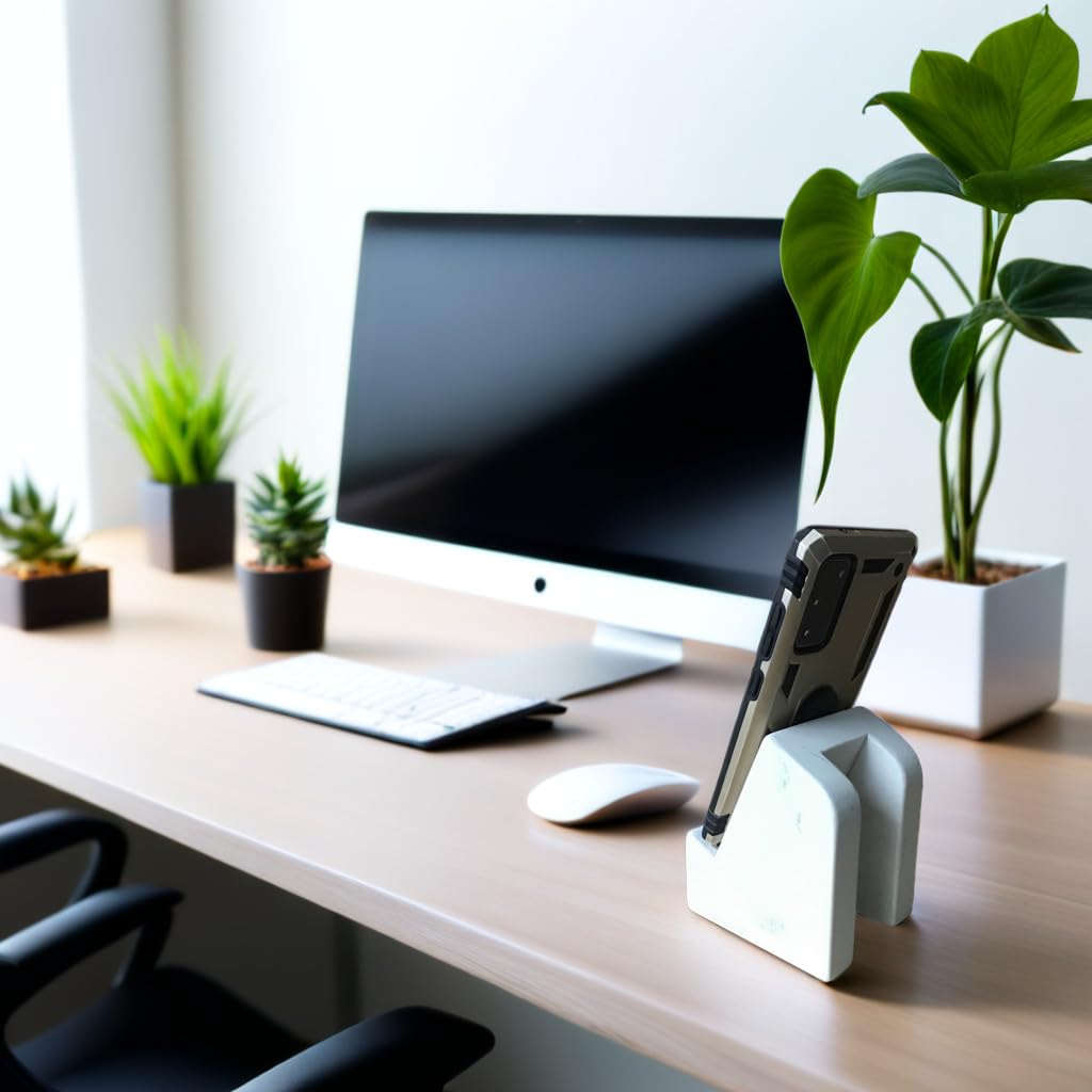 FLOWMAR Marble Phone Stand for Desk – Heavy Quartz Cell Phone Holder, Luxury Black Marble Phone & Tablet Stand, Stable D