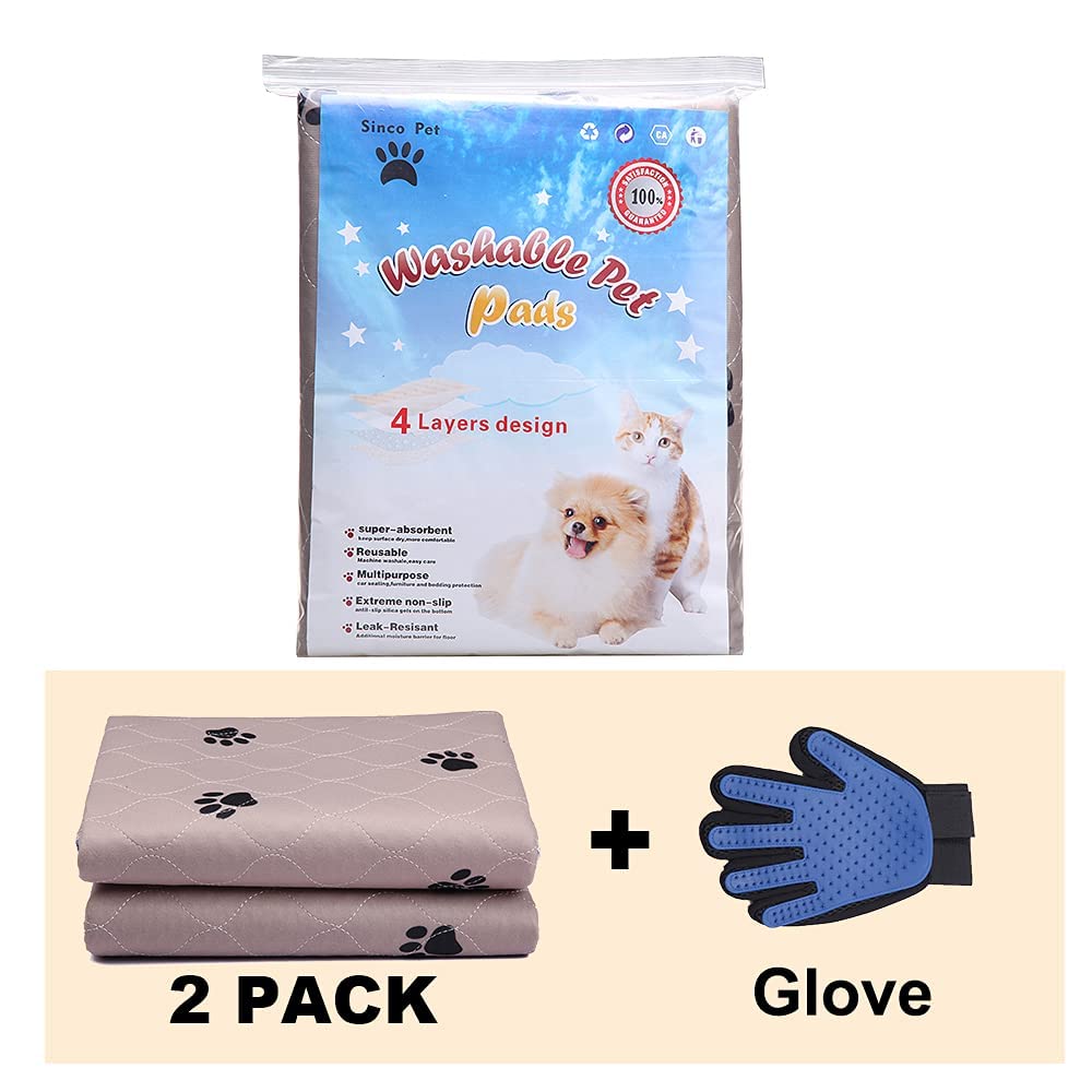 SincoPet Washable Dog Pee Pads with Puppy Grooming Gloves,Puppy Pads,Reusable Pet Training Pads,Large Dog Pee Pad,Waterp