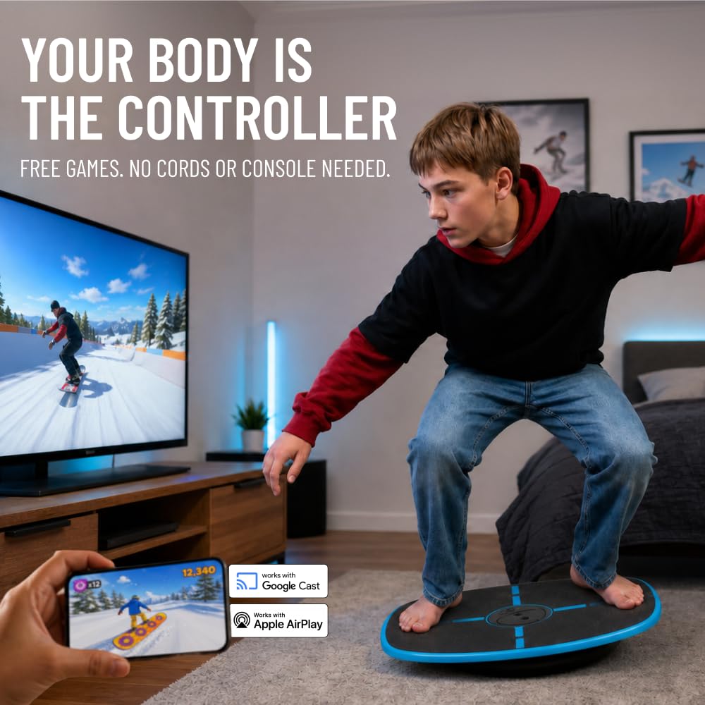 GoCube GoBalance Board - App-Enabled Balance Board. Smart Bluetooth Sensor, 12 FREE Interactive Games - Fun, Balance Tra
