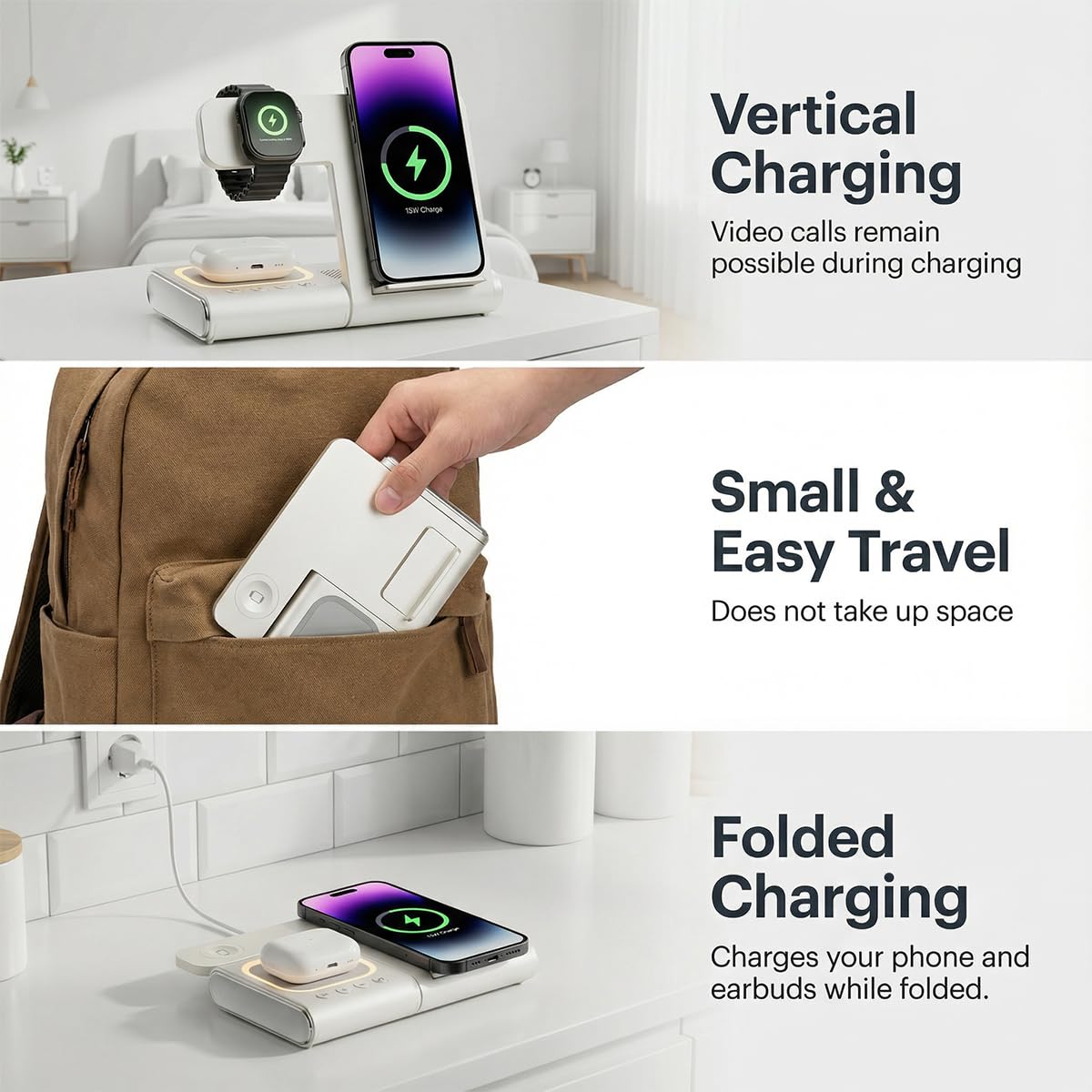 BLKE Pro BLKE Bedside Charging Hub with Speaker Light: Foldable Wireless Station – back view and specifications