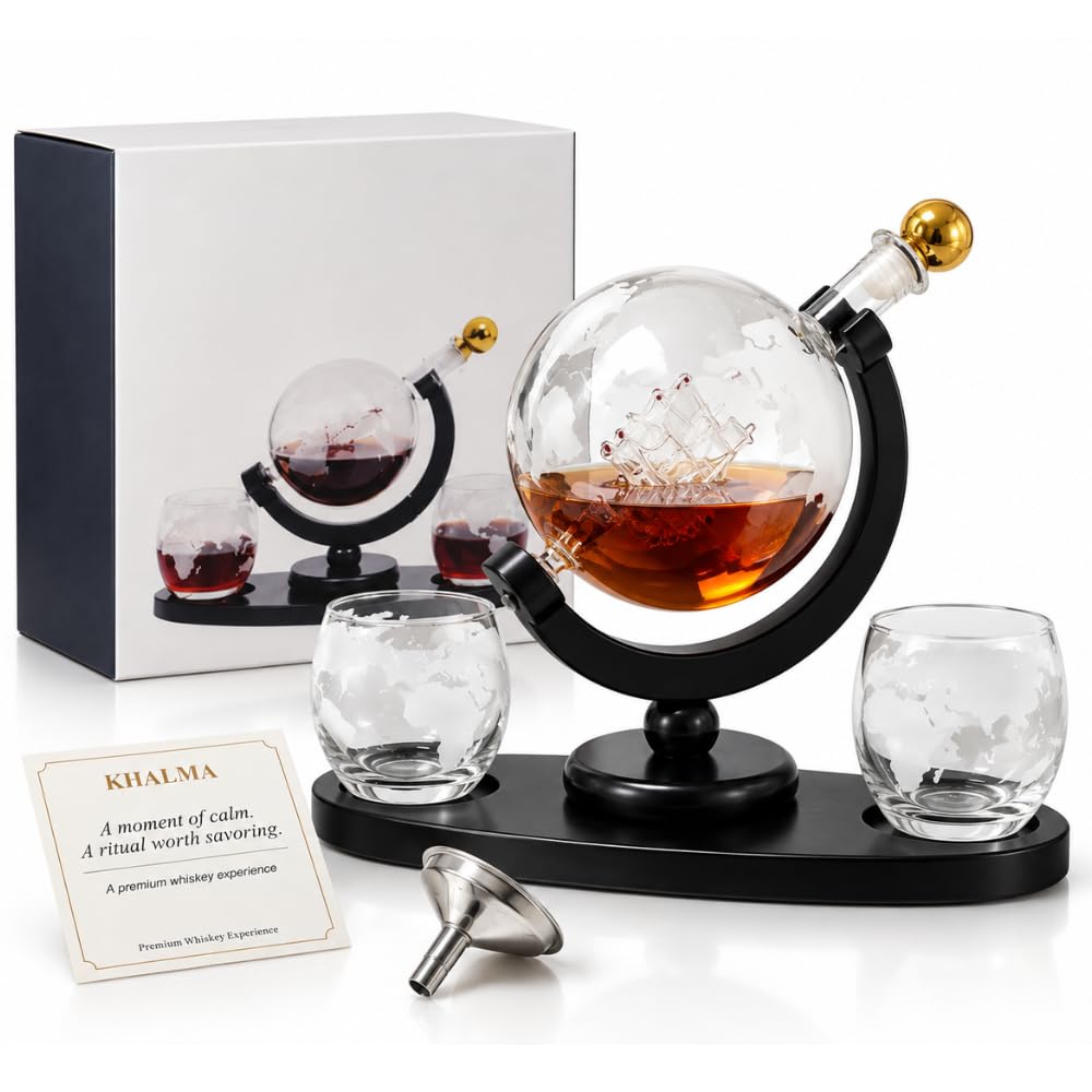 Luxury Whiskey Decanter Set for Men Whiskey Globe Decanter - KHALMA Official Imagery - 2