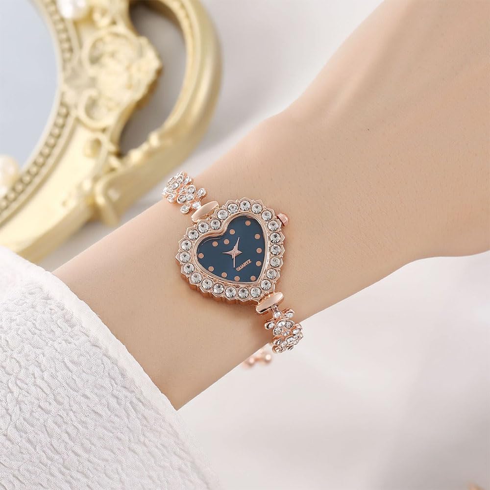 Dacdyi 5Pcs Fashionable Diamond Heart Shaped Women Watch Bracelet Wholesale Watches Flower Analog Quartz Wristwatches – 