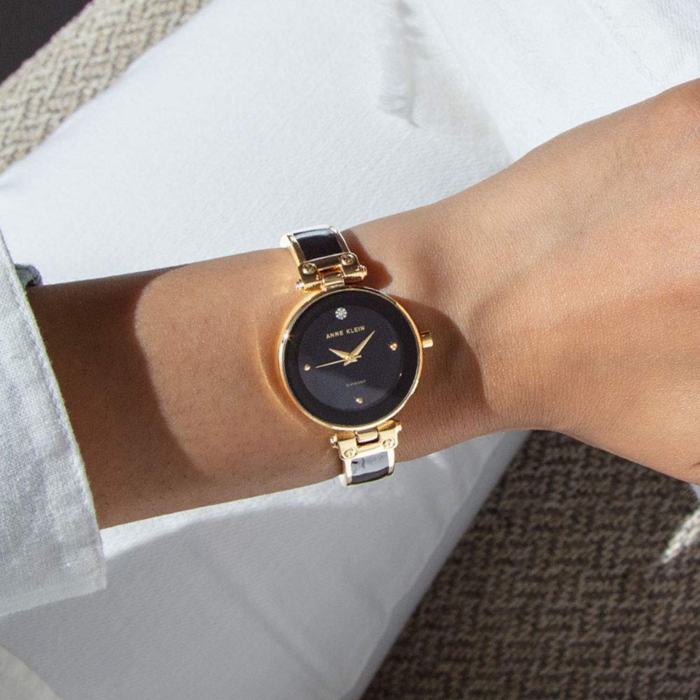 Anne Klein Women's Genuine Diamond Dial Bangle Watch – Black
