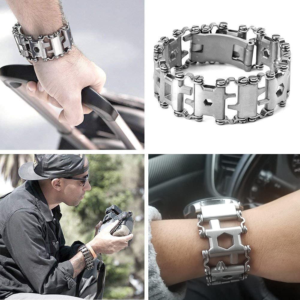 Lemasa Multitool Bracelet 29 in 1, 22cm Stainless Steel, Outdoor Travel Men Watch Strap, Trend Bracelet with A Pry Tool 