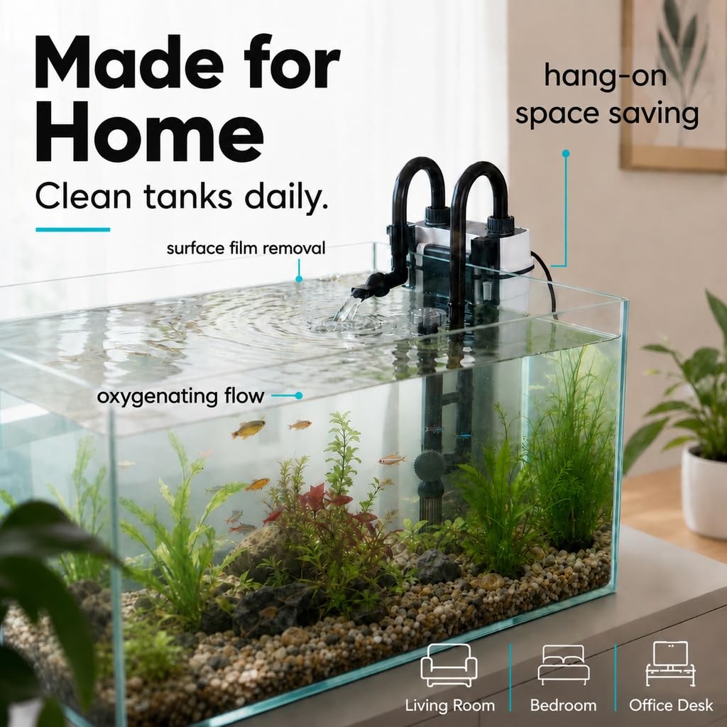 MUZIBAMA Aquarium Filter, Hang On Back Aquarium Filter for 10-40 Gallon Fish Tank, 3-Stage Canister Filter with Surface 