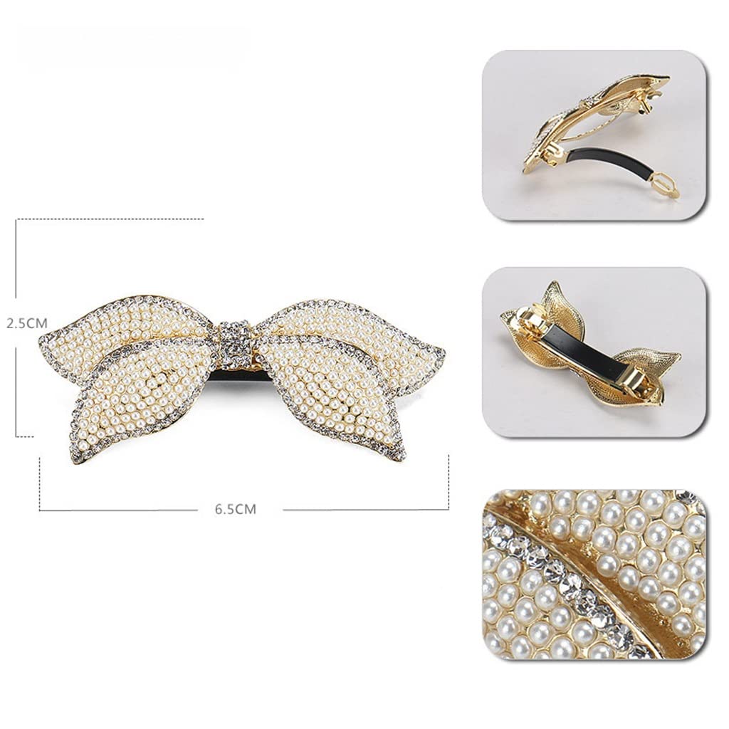 QERTYHJK Ladies Pearl Hair Accessories Rhinestone Set Spring Clip Top Ponytail