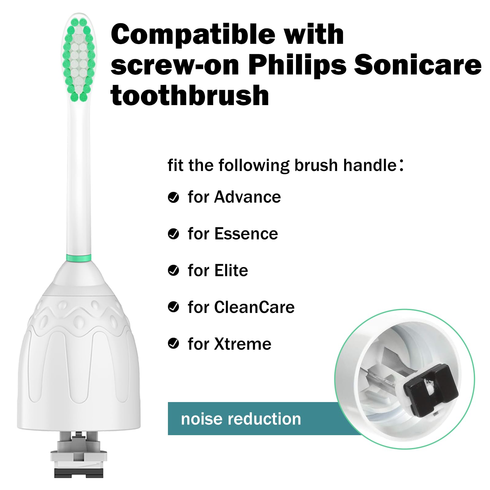HAPPYMOMO replacement toothbrush heads for Philips Sonicare E-Series, Essence, Xtreme, Elite, and CleanCare, 6-pack.